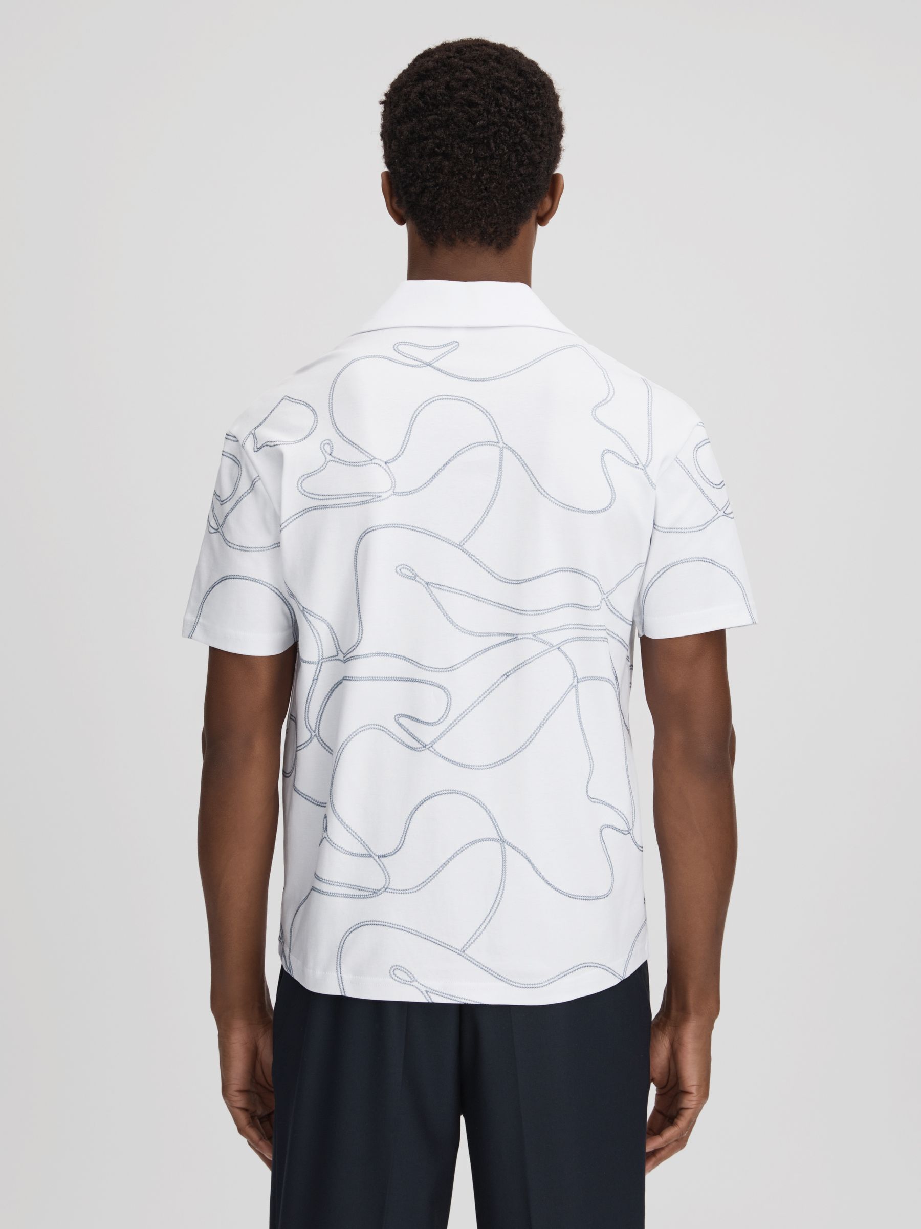 Cotton Jersey Embroidered Shirt in White/Airforce Blue - image 5