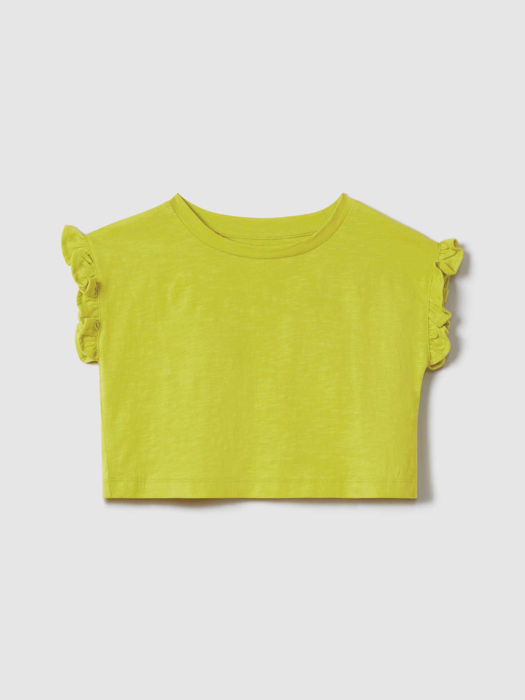 4-9 yrs Ruffle Sleeve Cropped Motif T-Shirt in Lime - Image 2 of 7