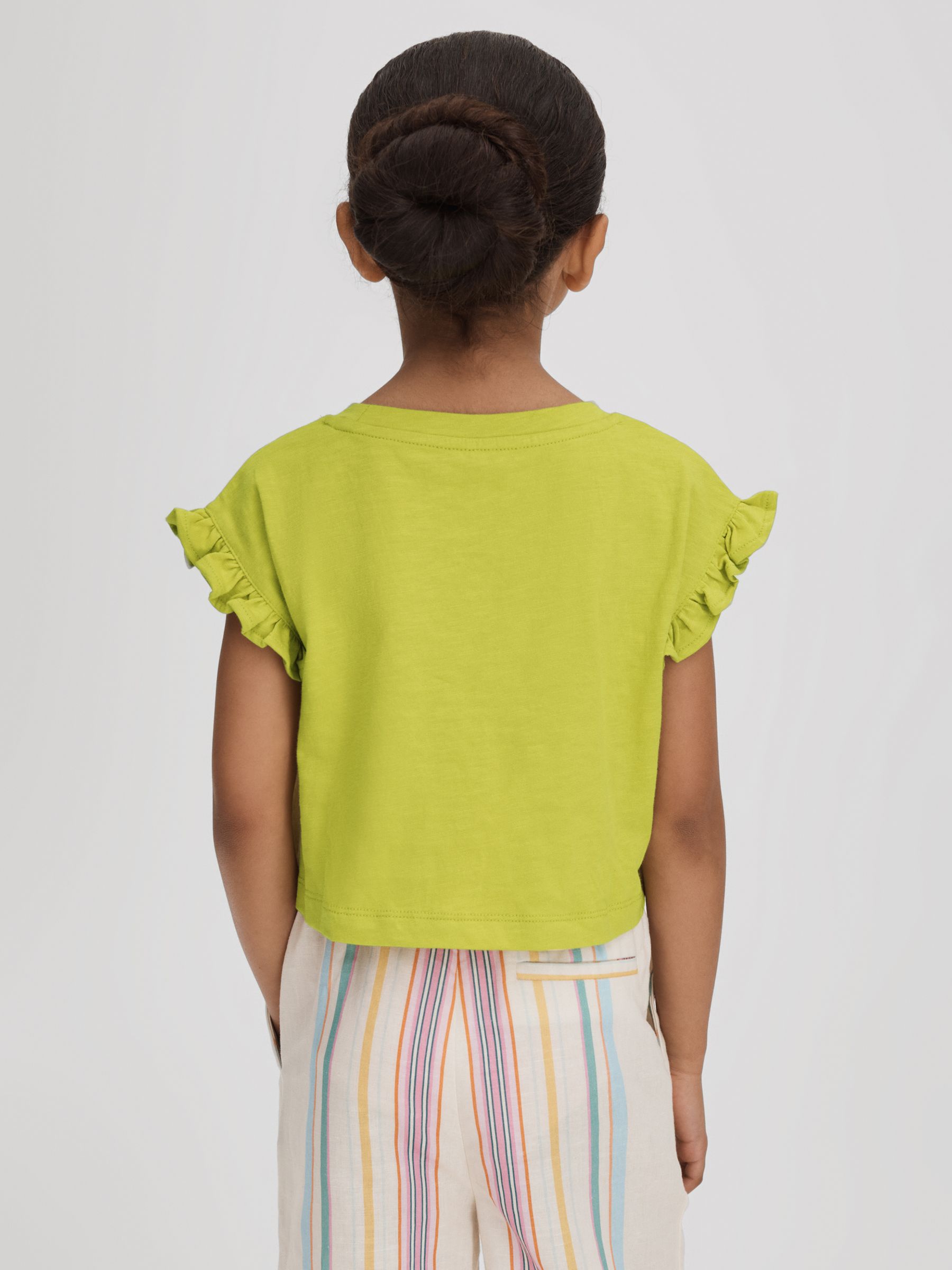 4-9 yrs Ruffle Sleeve Cropped Motif T-Shirt in Lime - Image 5 of 7