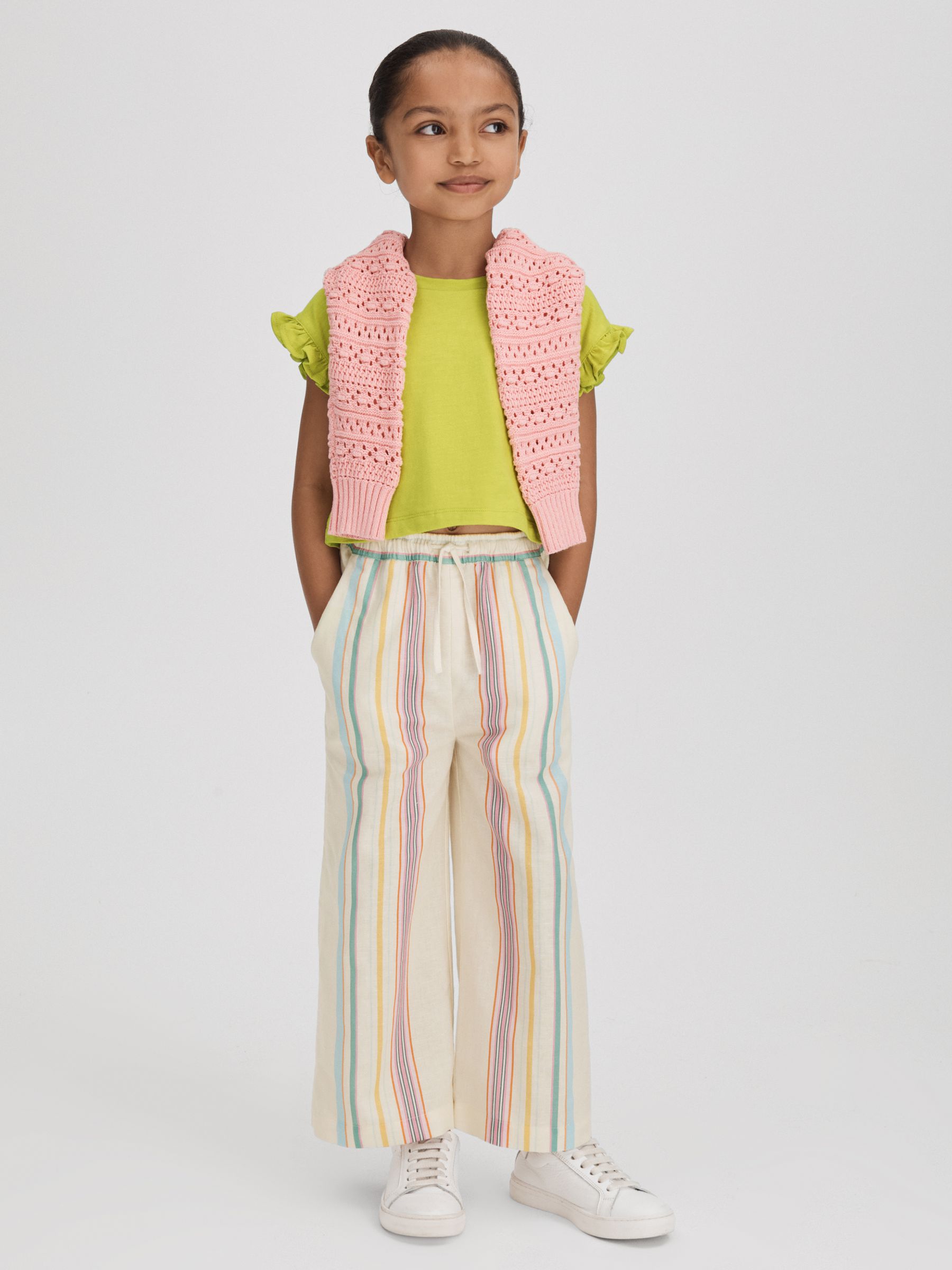 4-9 yrs Ruffle Sleeve Cropped Motif T-Shirt in Lime - Image 6 of 7