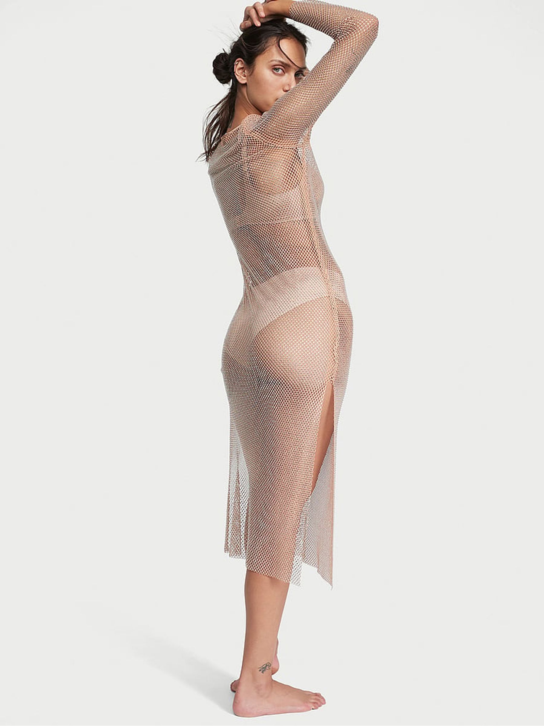 Praline Nude Shine Mesh Long Slip Dress - Image 2 of 4