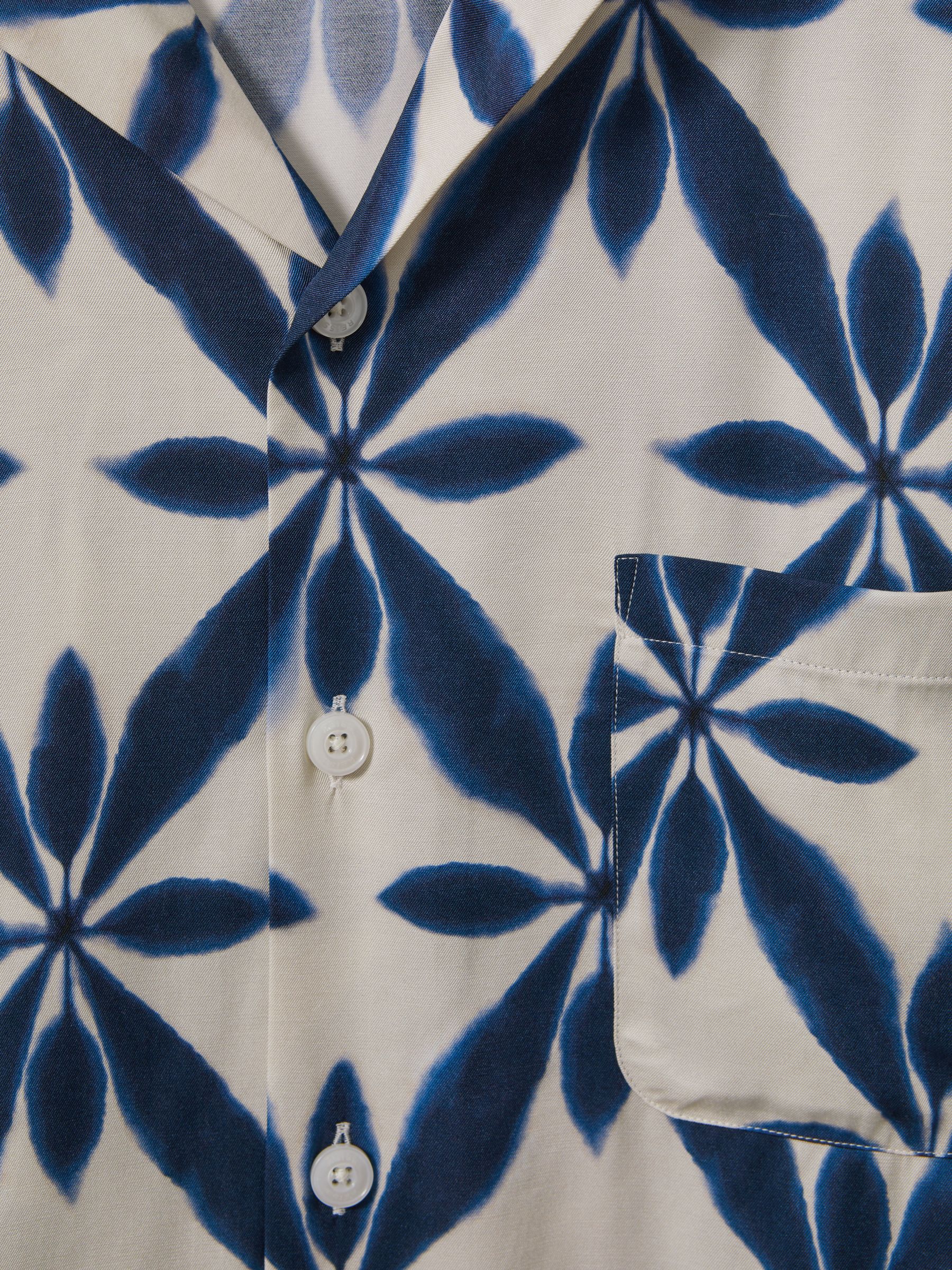 Relaxed Printed Cuban Collar Shirt in Ecru/Navy - Image 5 of 5