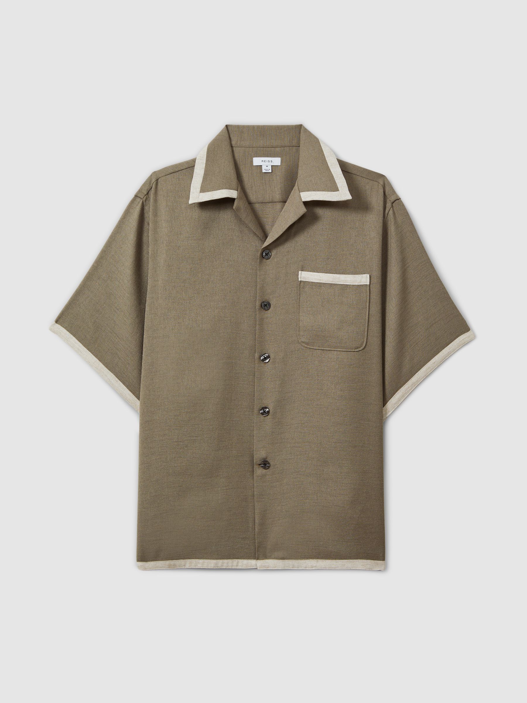 Contrast Trim Cuban Collar Shirt in Sage/White - Image 2 of 6