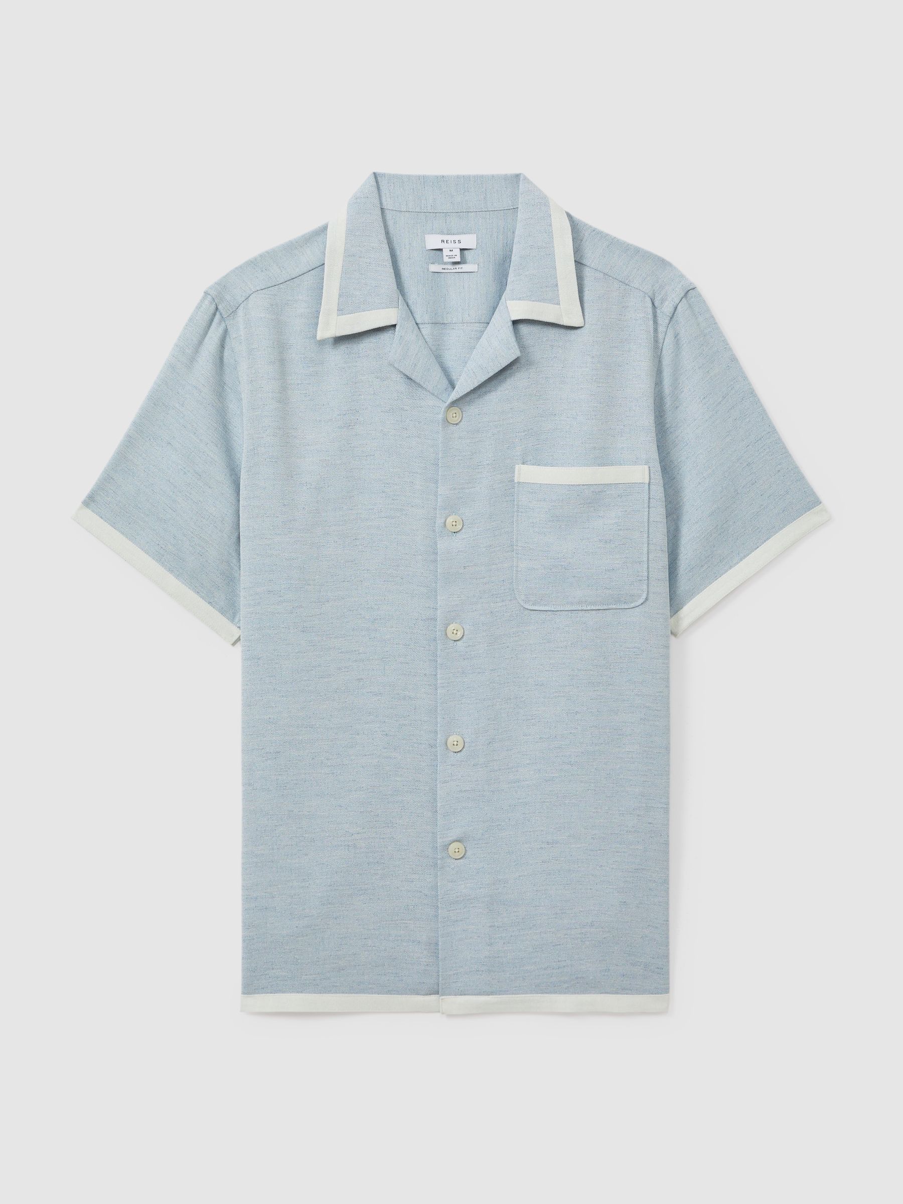 Contrast Trim Cuban Collar Shirt in Soft Blue/White - Image 2 of 6