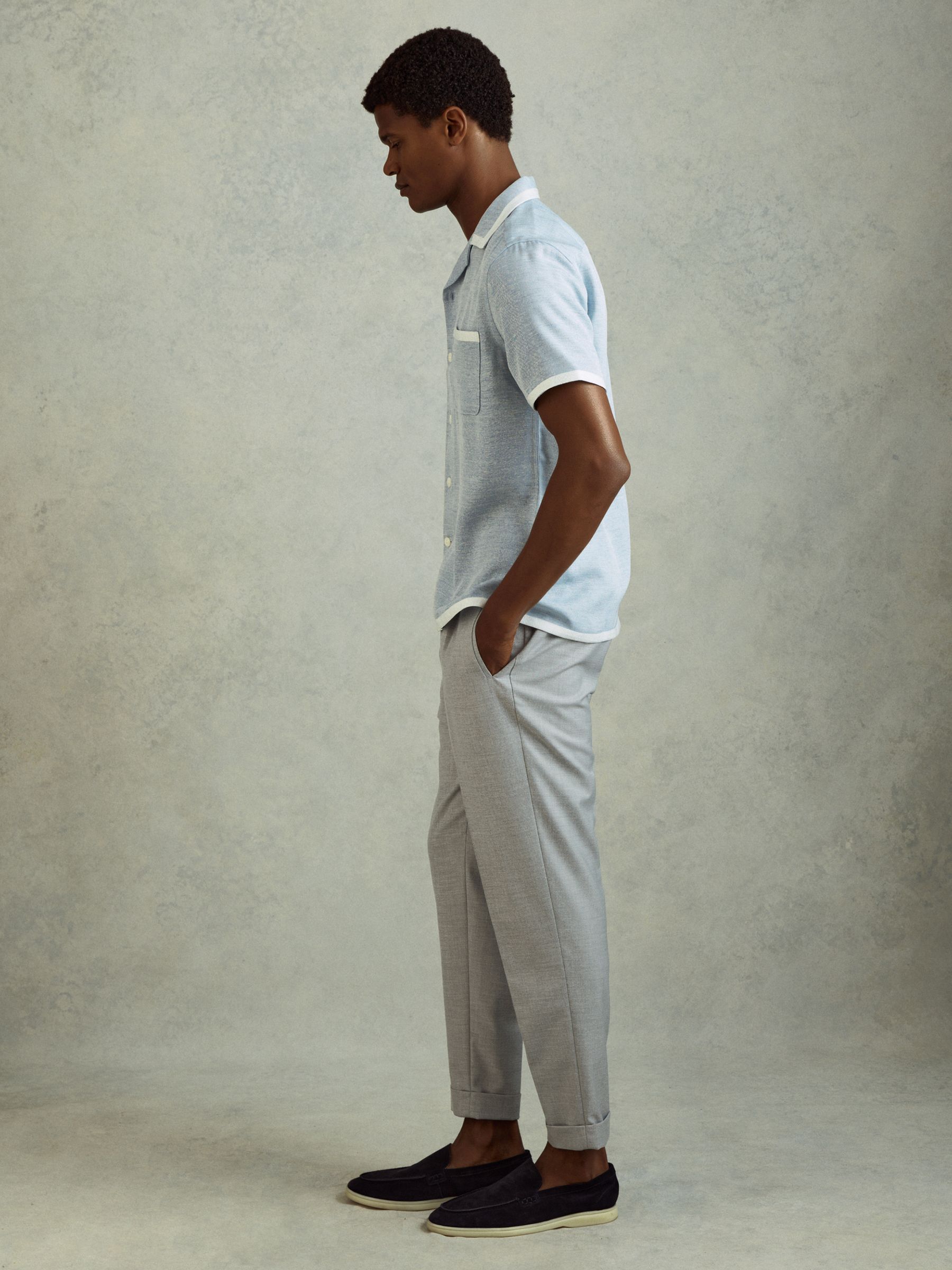 Contrast Trim Cuban Collar Shirt in Soft Blue/White - Image 3 of 6