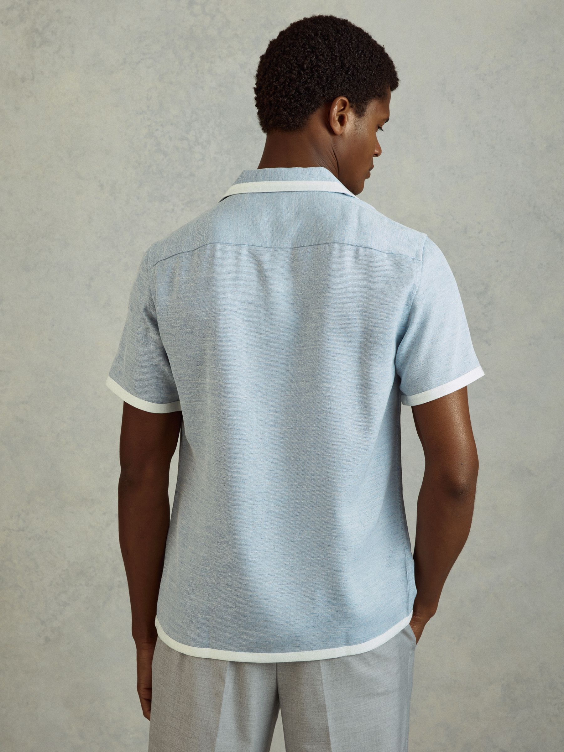 Contrast Trim Cuban Collar Shirt in Soft Blue/White - Image 5 of 6
