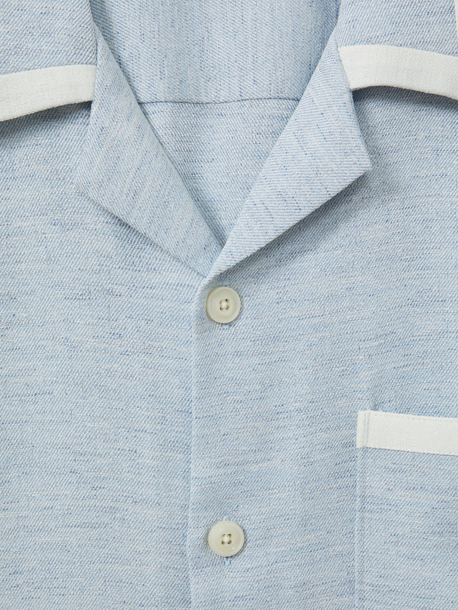 Contrast Trim Cuban Collar Shirt in Soft Blue/White - Image 6 of 6