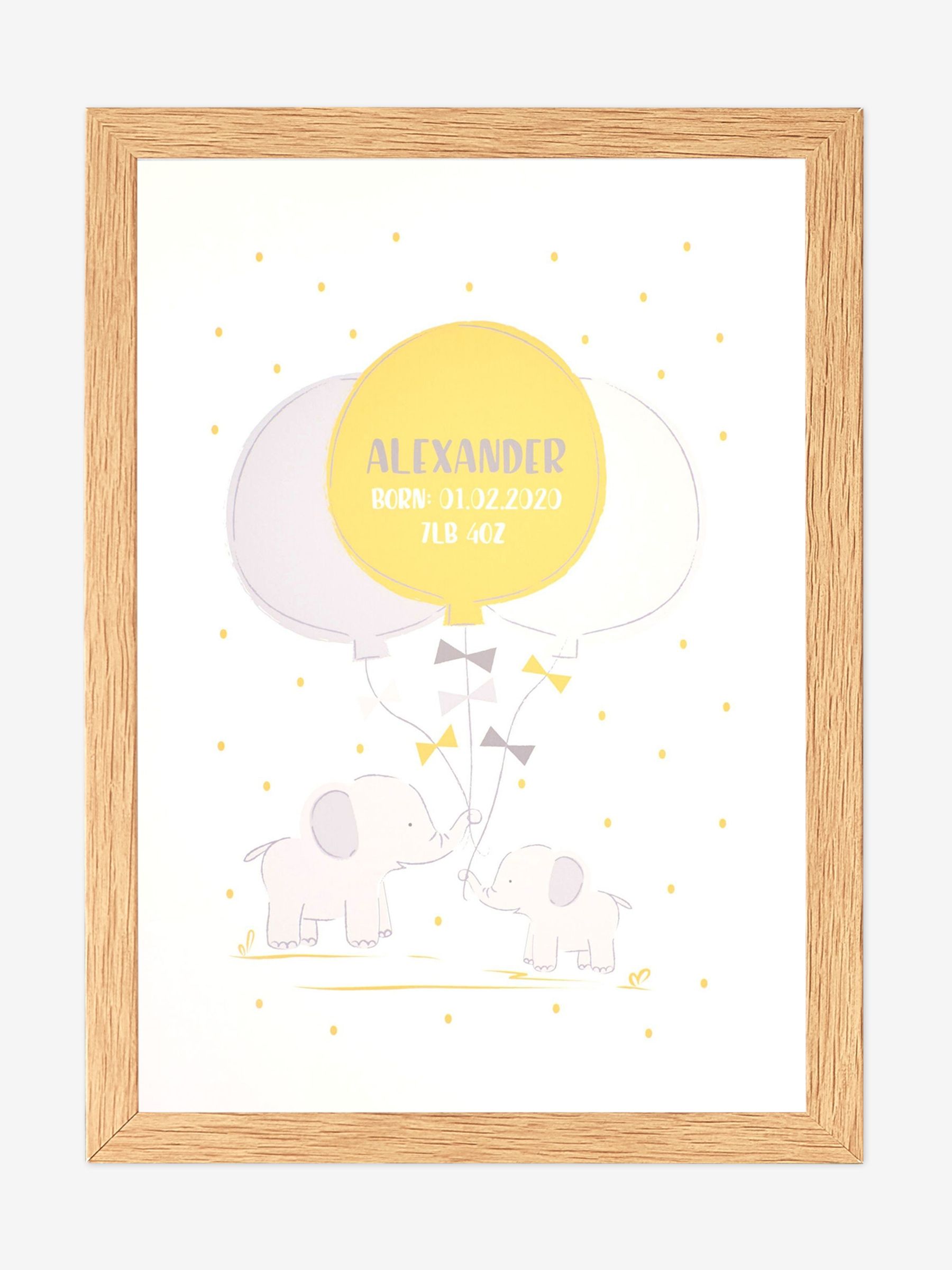 Oak Personalised & Framed Baby Elephant Print - Image 1 of 1