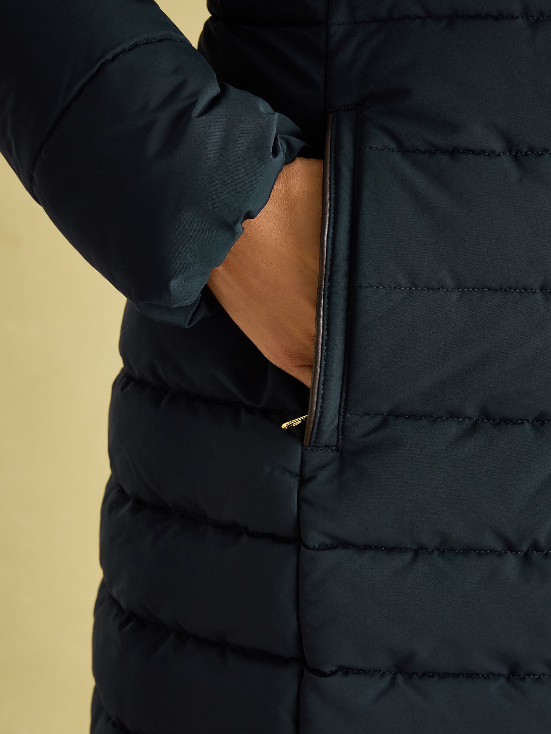 Cherington Navy Showerproof Longline Padded Coat with Faux Fur Hood - Image 5 of 8