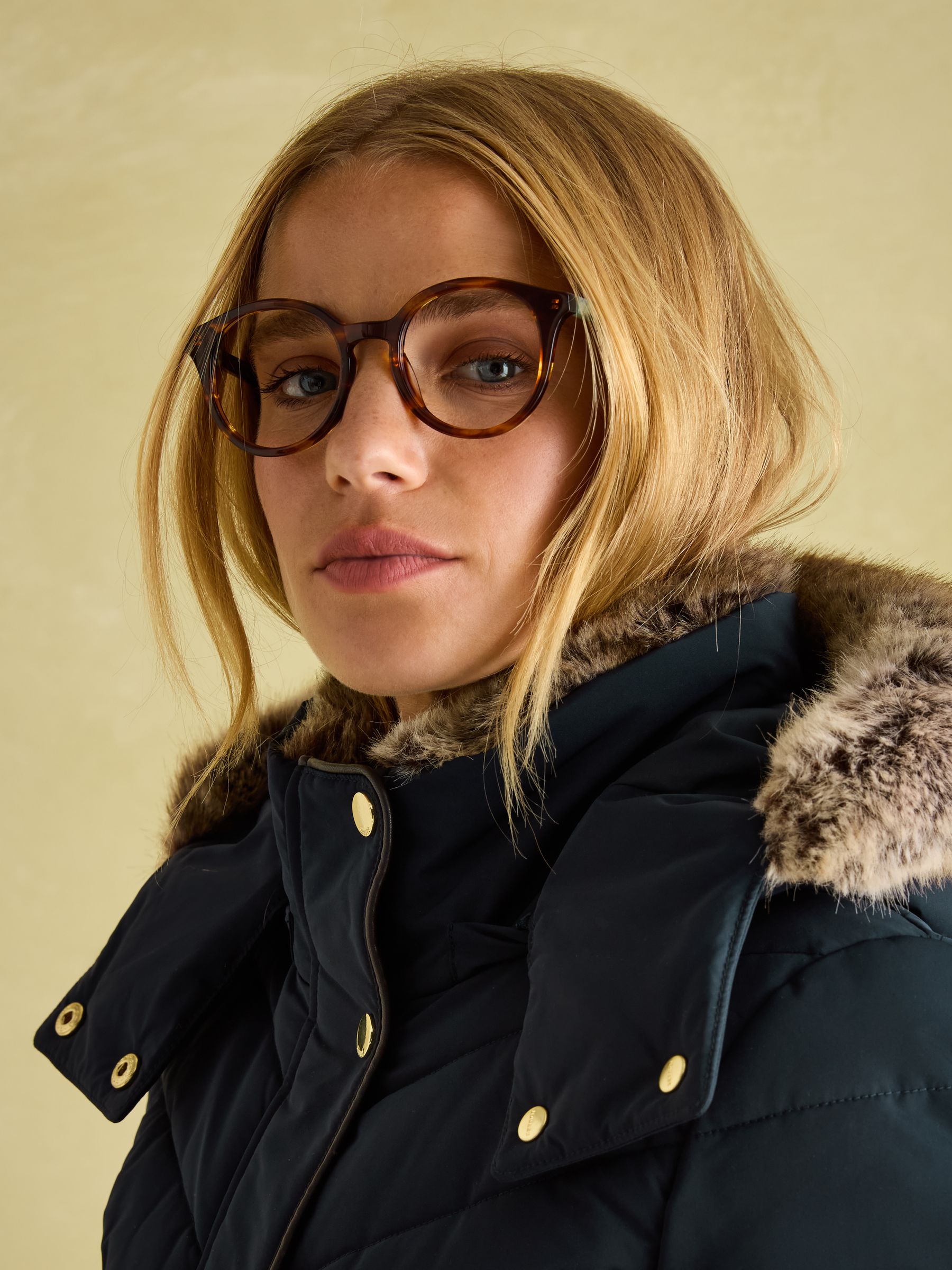 Cherington Navy Showerproof Longline Padded Coat with Faux Fur Hood - Image 7 of 8