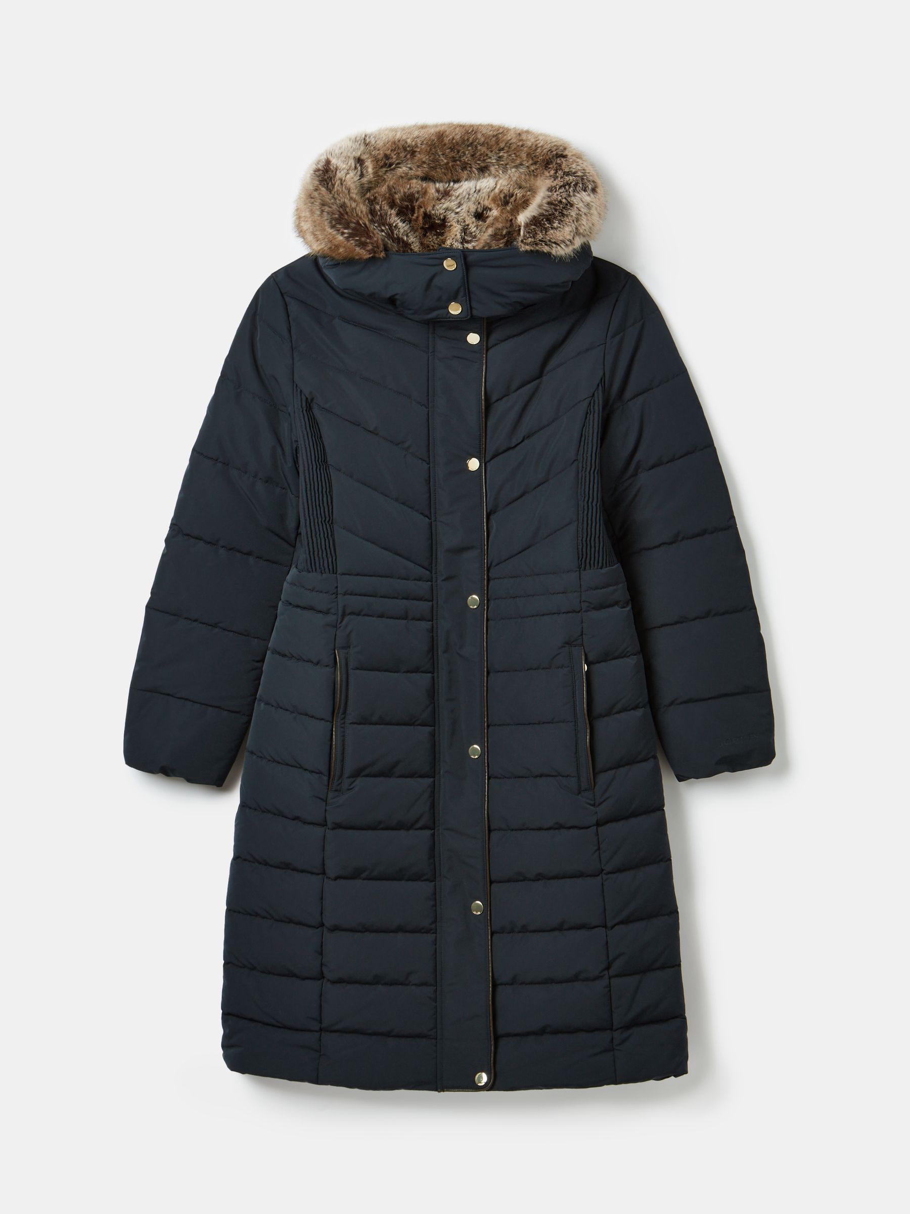 Cherington Navy Showerproof Longline Padded Coat with Faux Fur Hood - Image 8 of 8