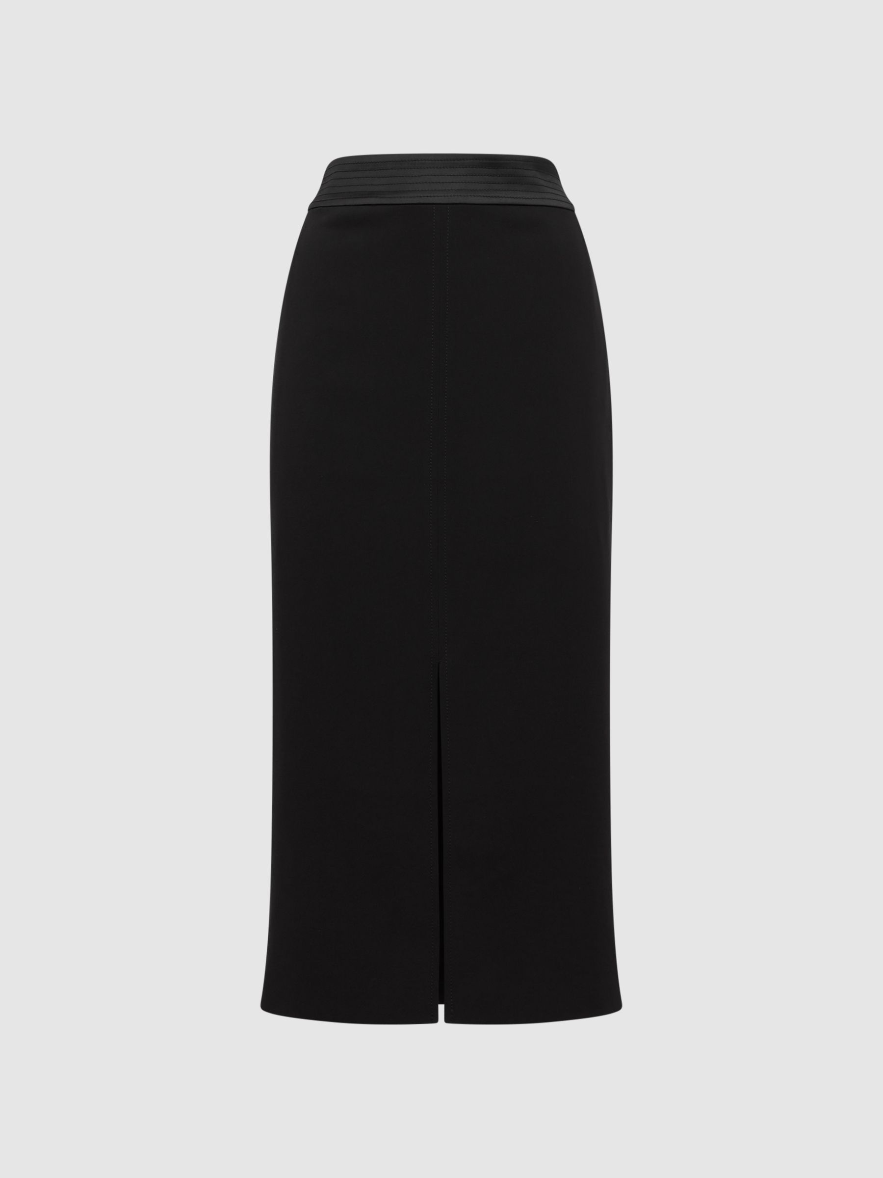 Satin Fitted Midi Skirt in Black - Image 2 of 4