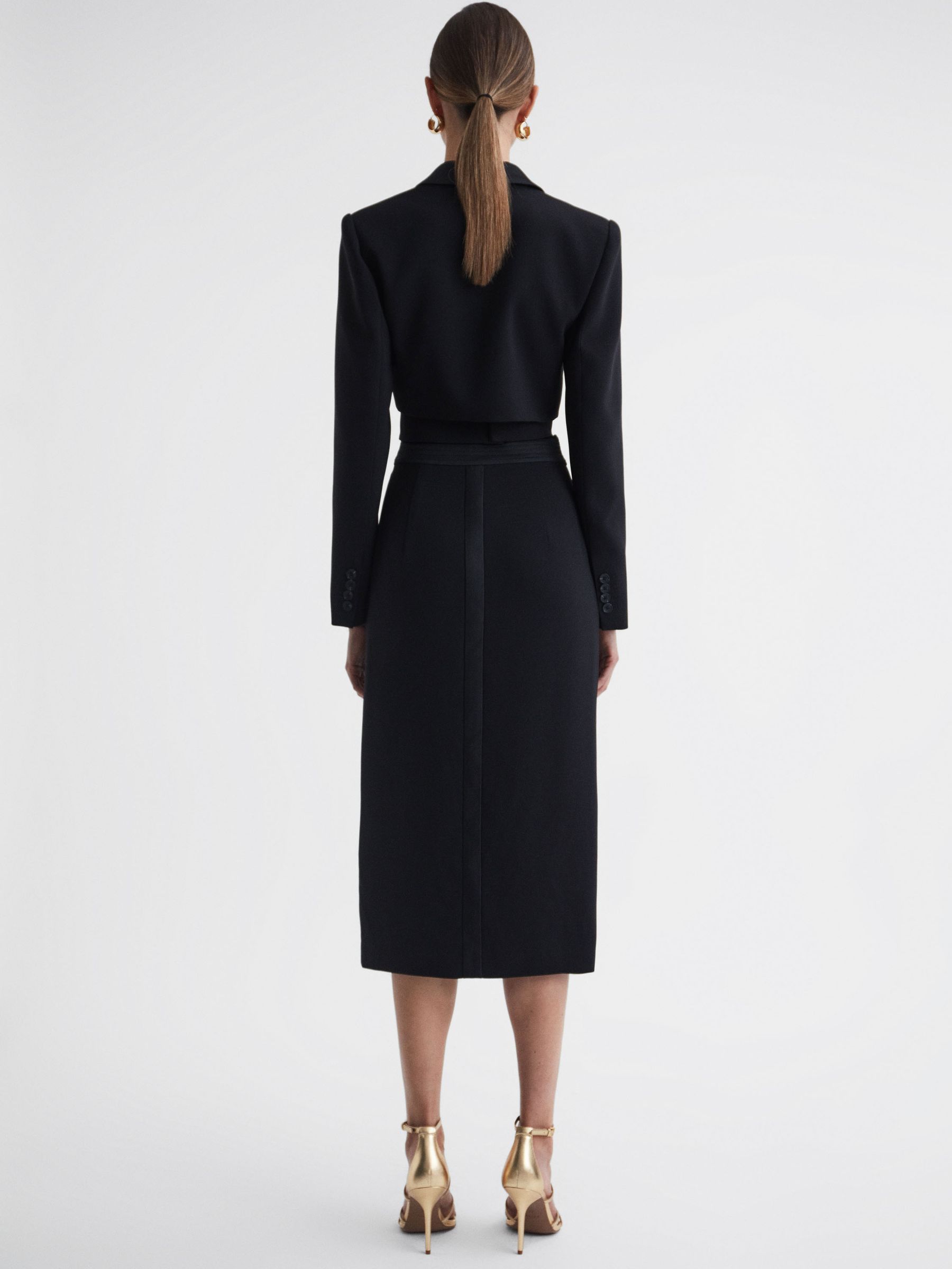 Satin Fitted Midi Skirt in Black - Image 4 of 4