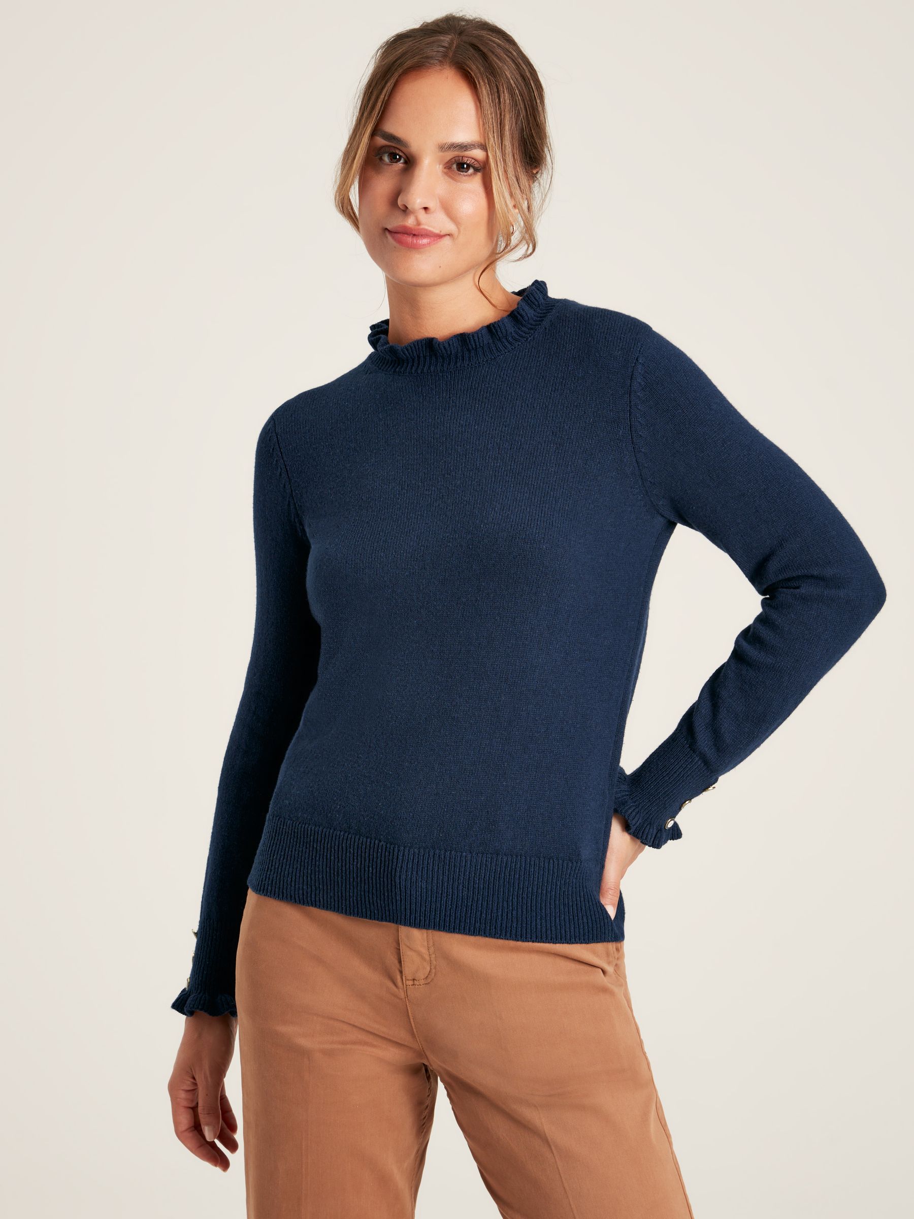 Edith Navy Blue Frill Neck Jumper - Image 1 of 5