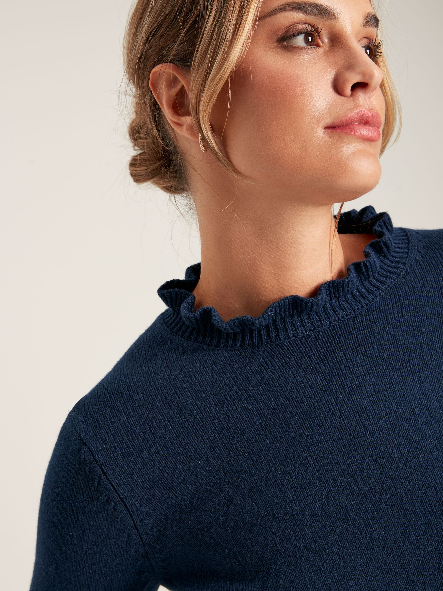 Edith Navy Blue Frill Neck Jumper - Image 4 of 5