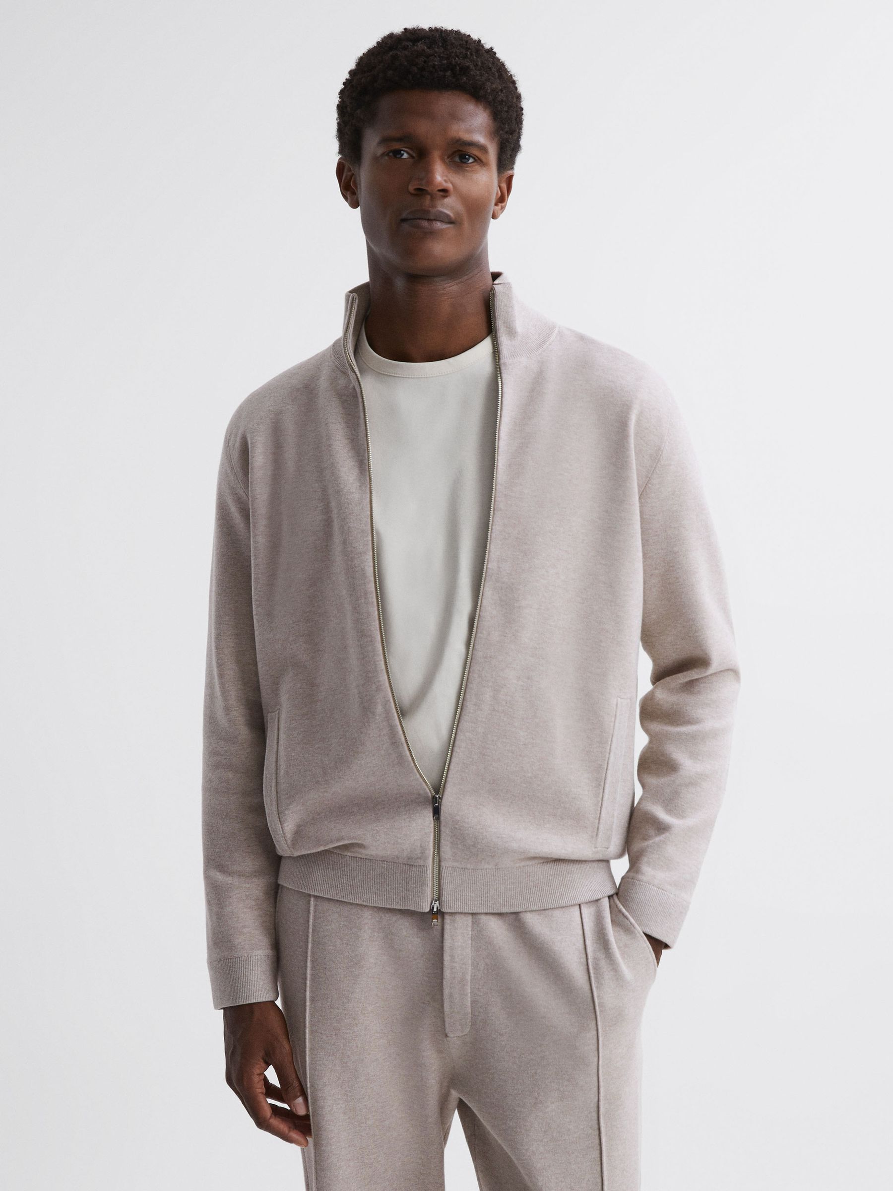 Dual-Zip Funnel Neck Jumper in Oatmeal Melange - Image 1 of 5 Dual-Zip Funnel Neck Jumper in Oatmeal Melange - Image 1 of 5