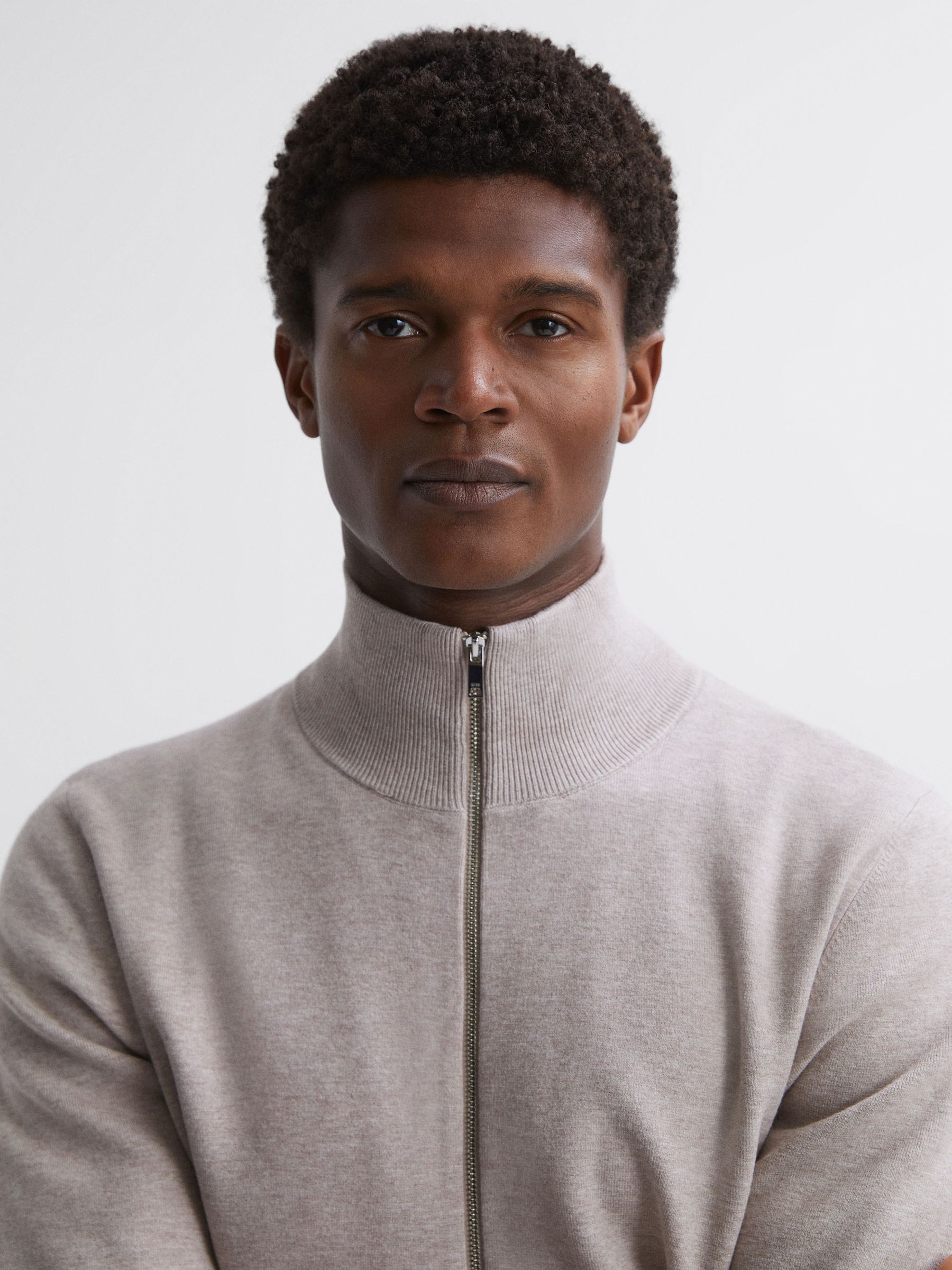 Dual-Zip Funnel Neck Jumper in Oatmeal Melange - Image 4 of 5