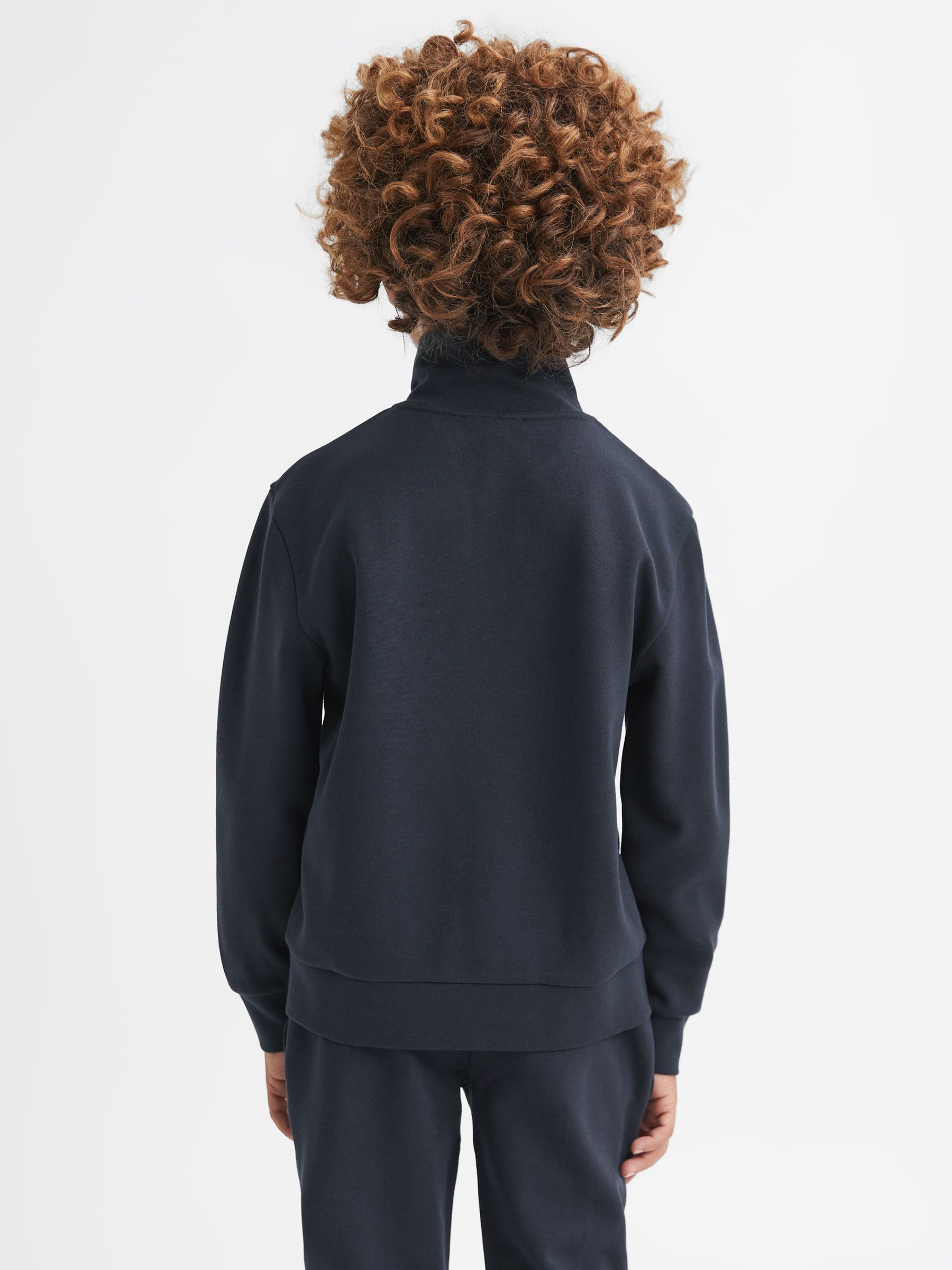 9-13 yrs Slim Fit Half-Zip Funnel Neck Velour Sweatshirt in Navy - Image 5 of 5