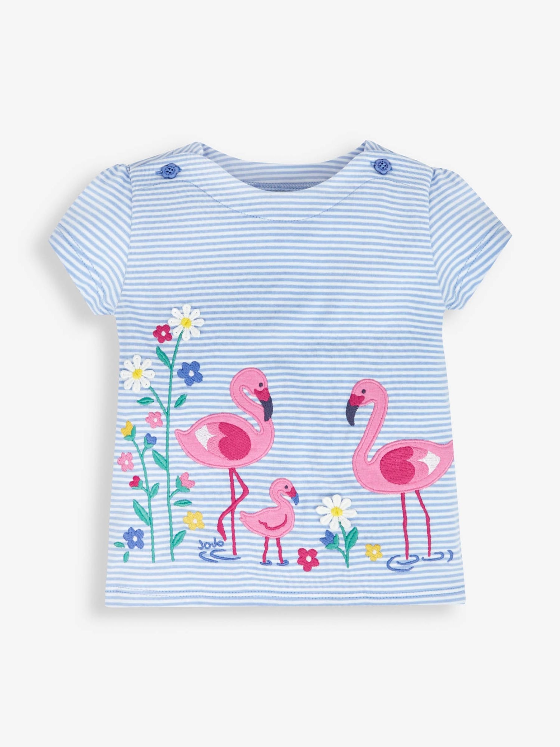 Blue Stripe Flamingo Appliqué T-Shirt - Image 1 of 3