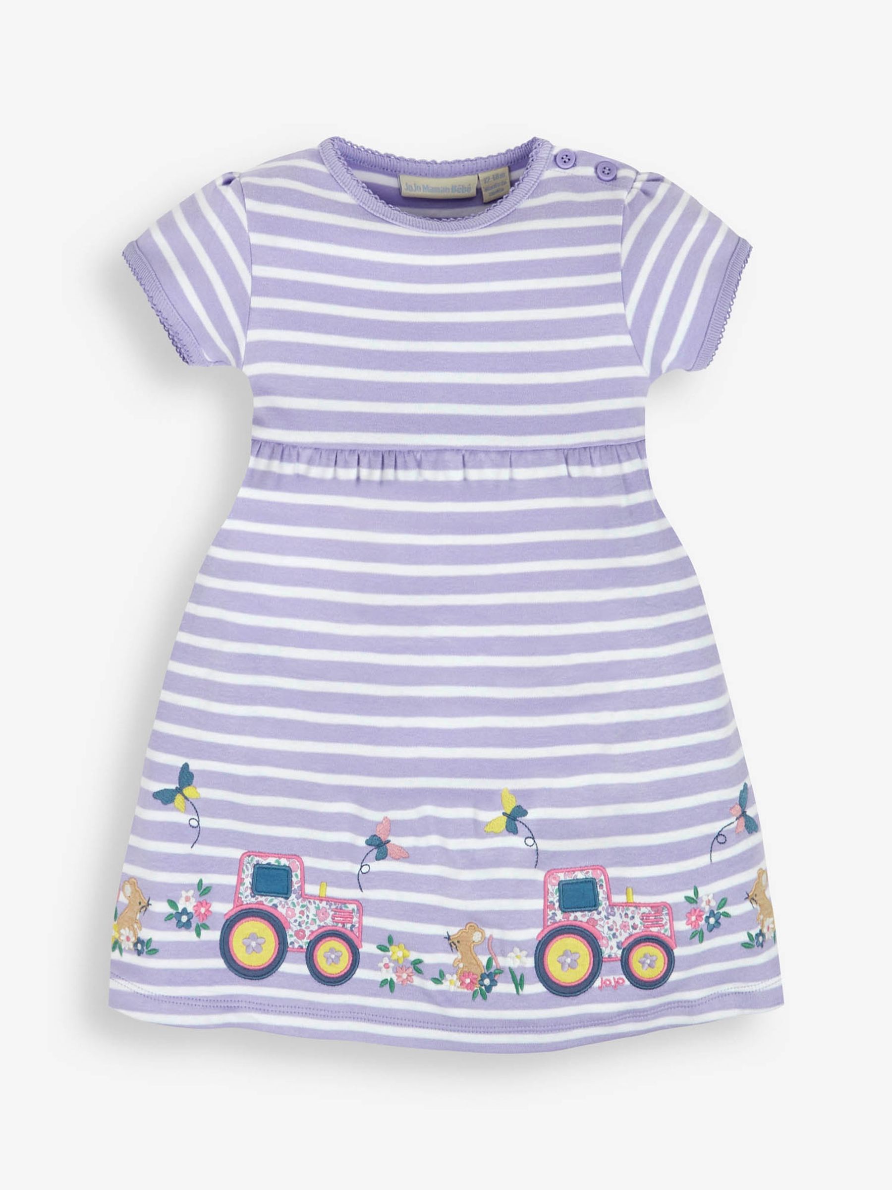 Lilac Stripe Tractor Appliqué Dress - Image 1 of 3