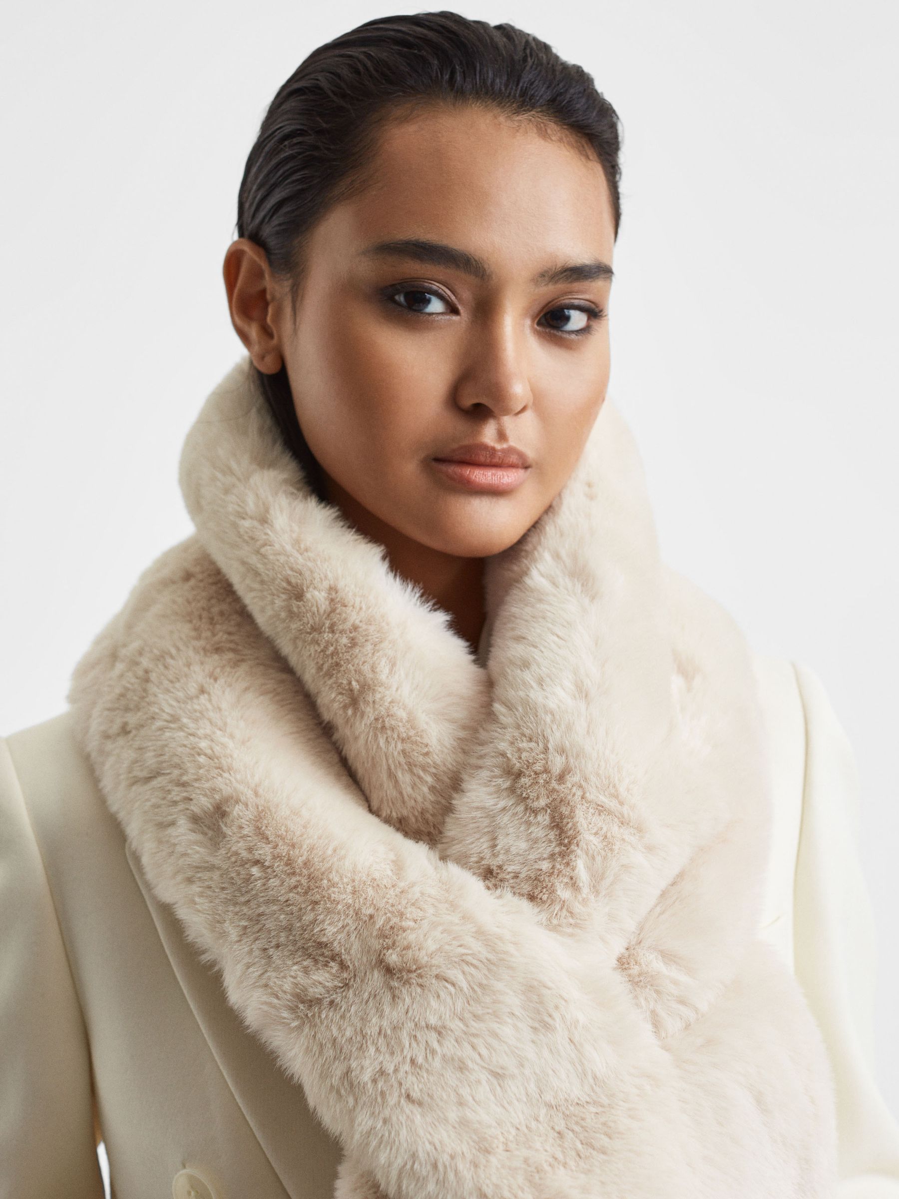 Faux Fur Scarf in Ecru - Image 2 of 3 Faux Fur Scarf in Ecru - Image 2 of 3