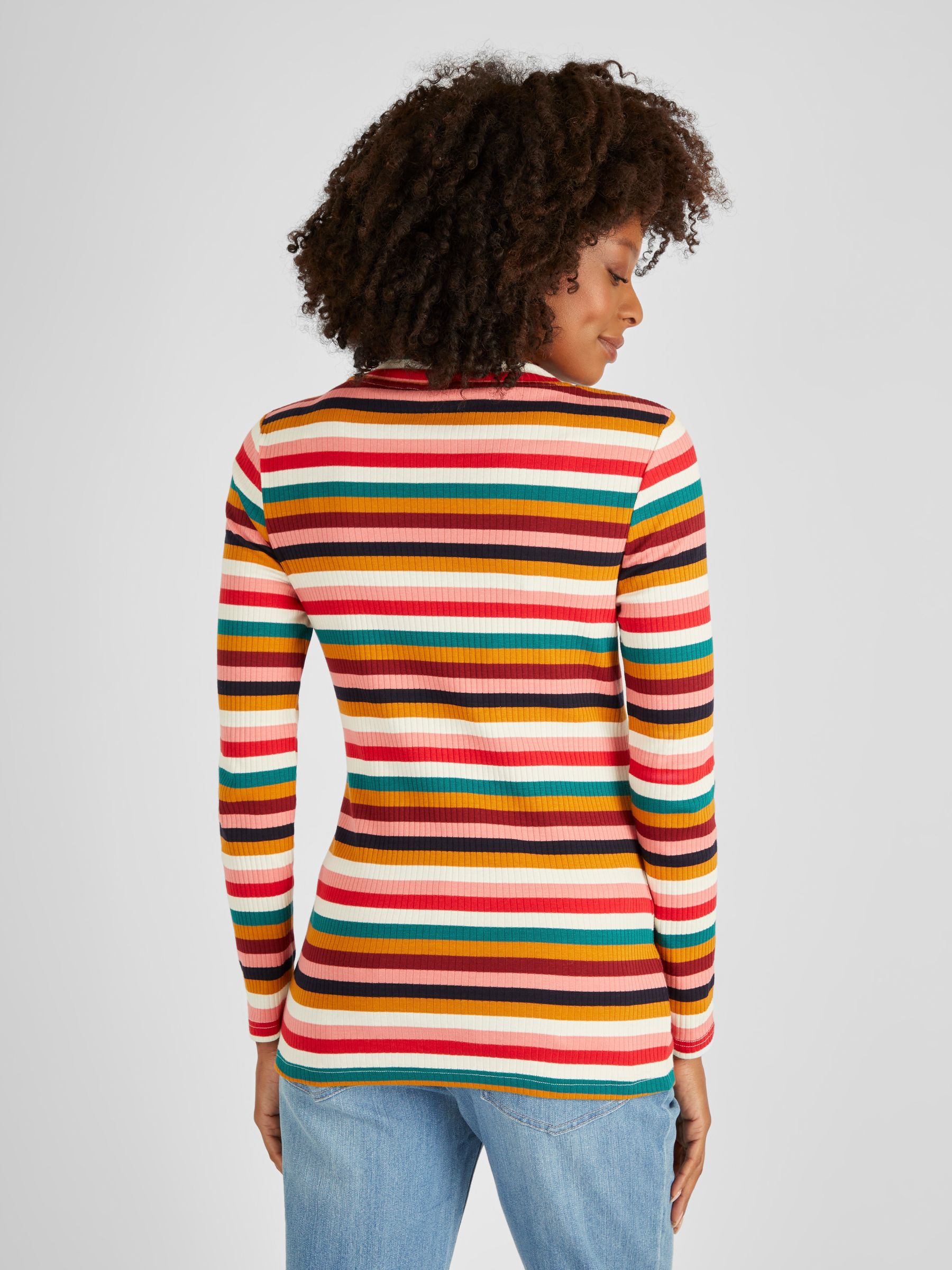 Multi Stripe Ribbed Jersey Polo Neck Top - Image 2 of 4