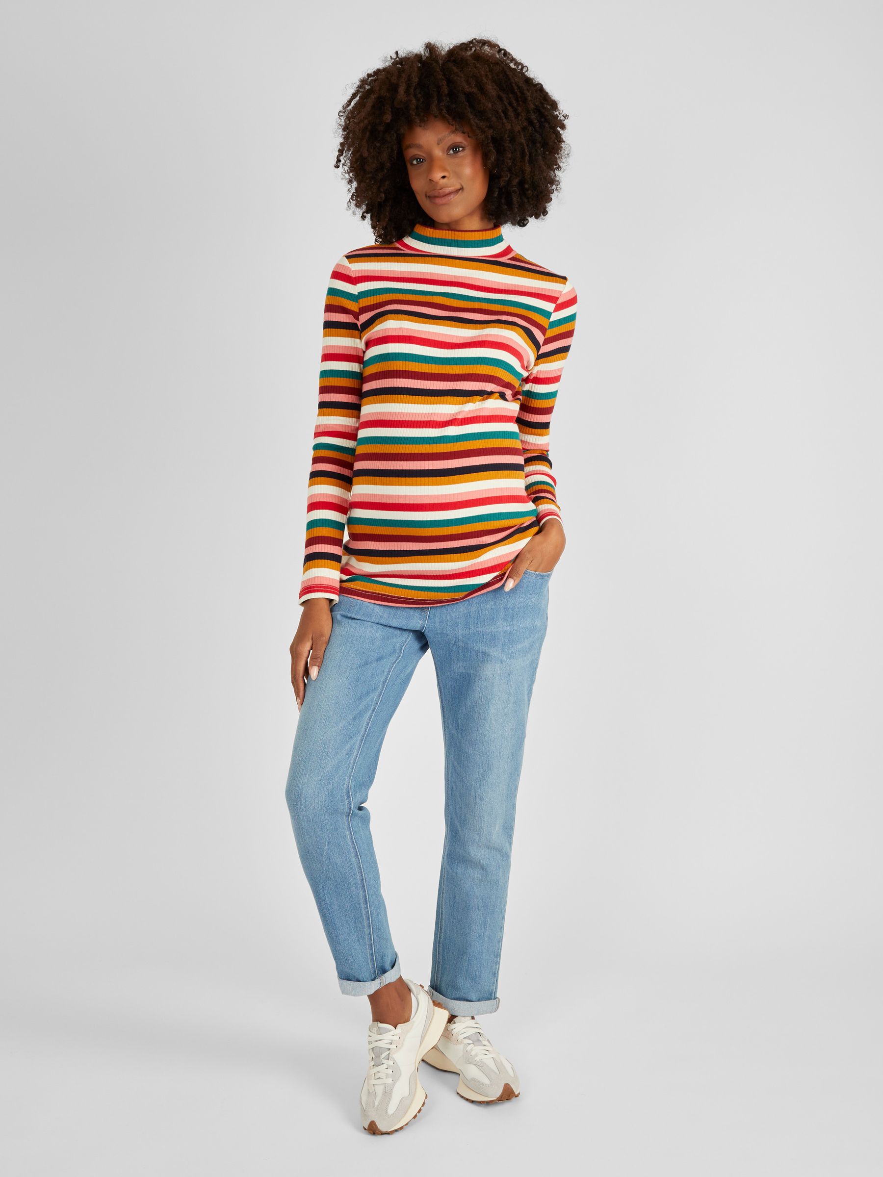 Multi Stripe Ribbed Jersey Polo Neck Top - Image 3 of 4