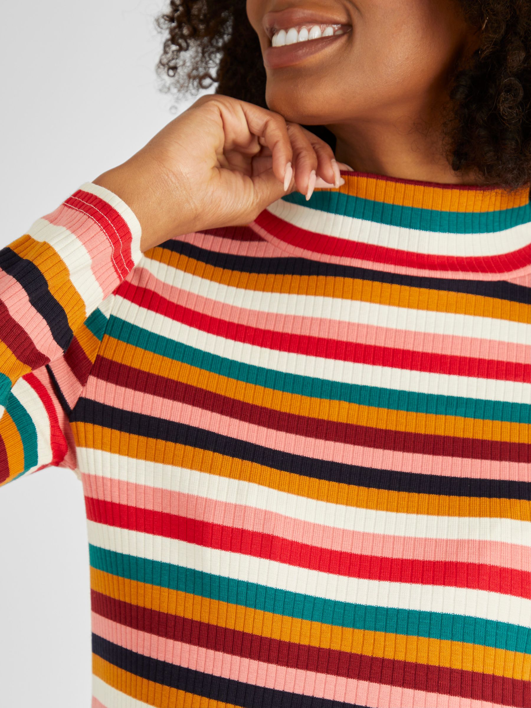 Multi Stripe Ribbed Jersey Polo Neck Top - Image 4 of 4