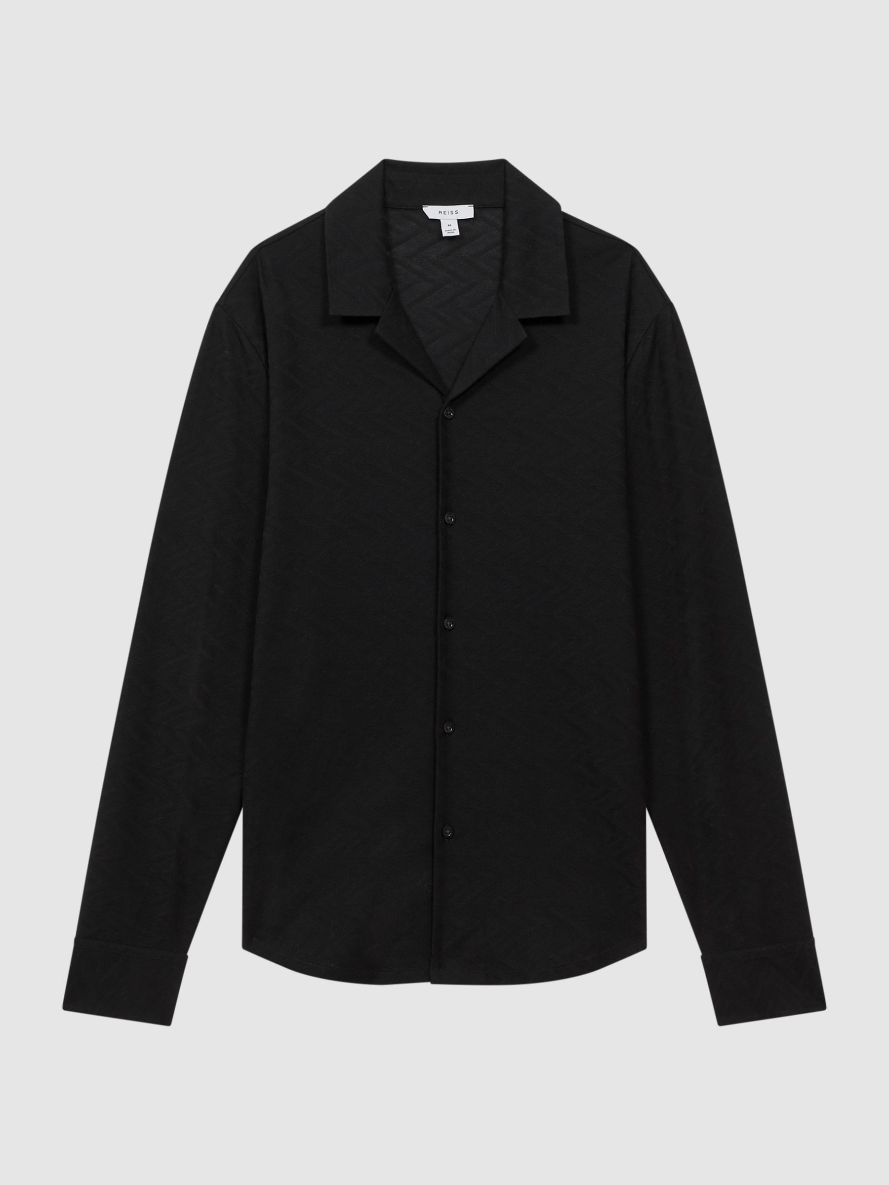 Jacquard Cuban Collar Shirt in Black - Image 2 of 6
