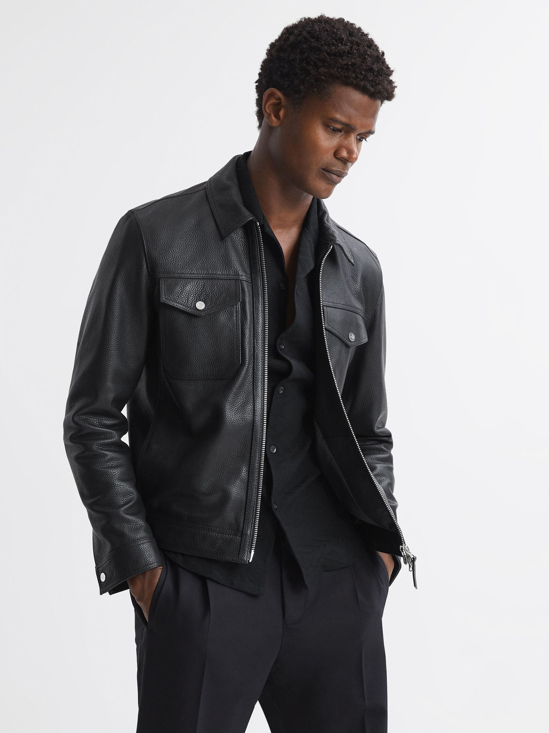 Jacquard Cuban Collar Shirt in Black - Image 3 of 6