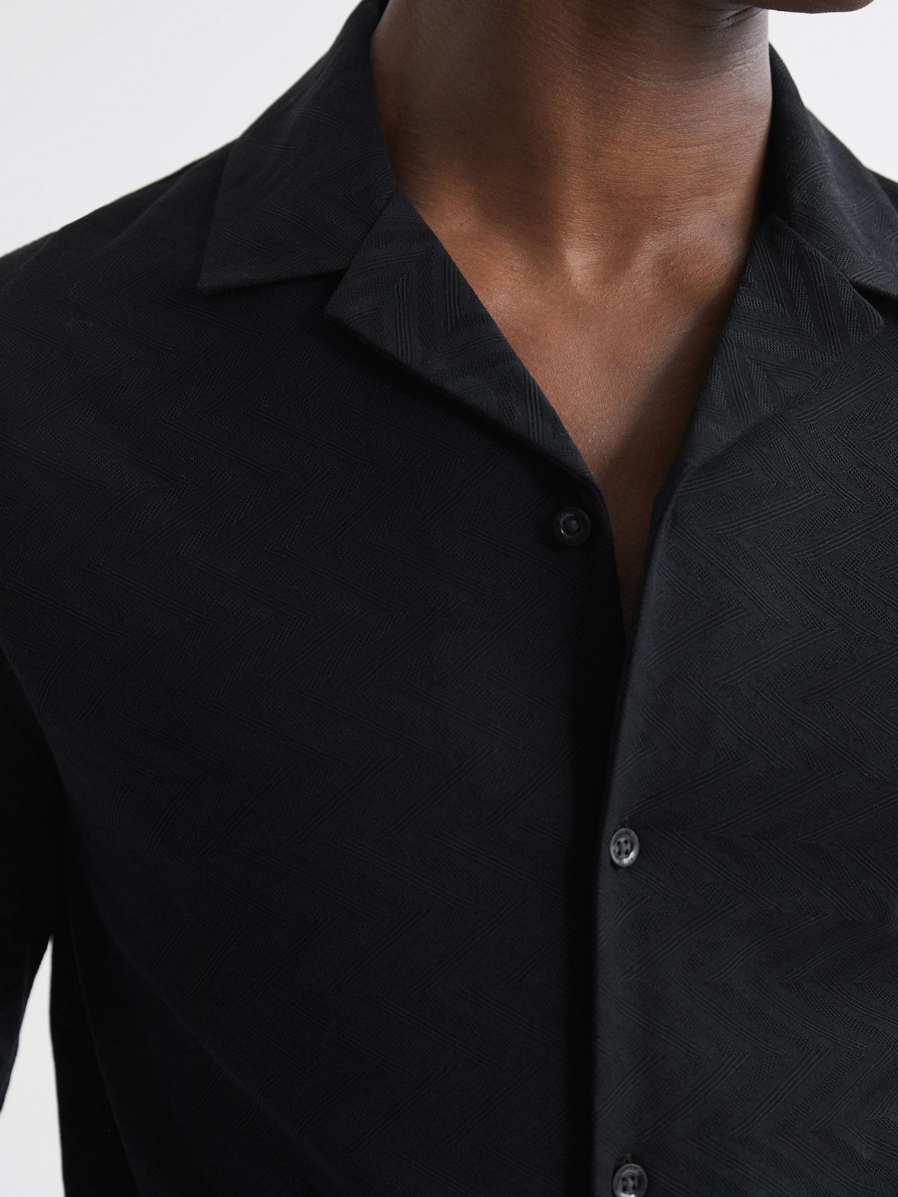 Jacquard Cuban Collar Shirt in Black - Image 4 of 6