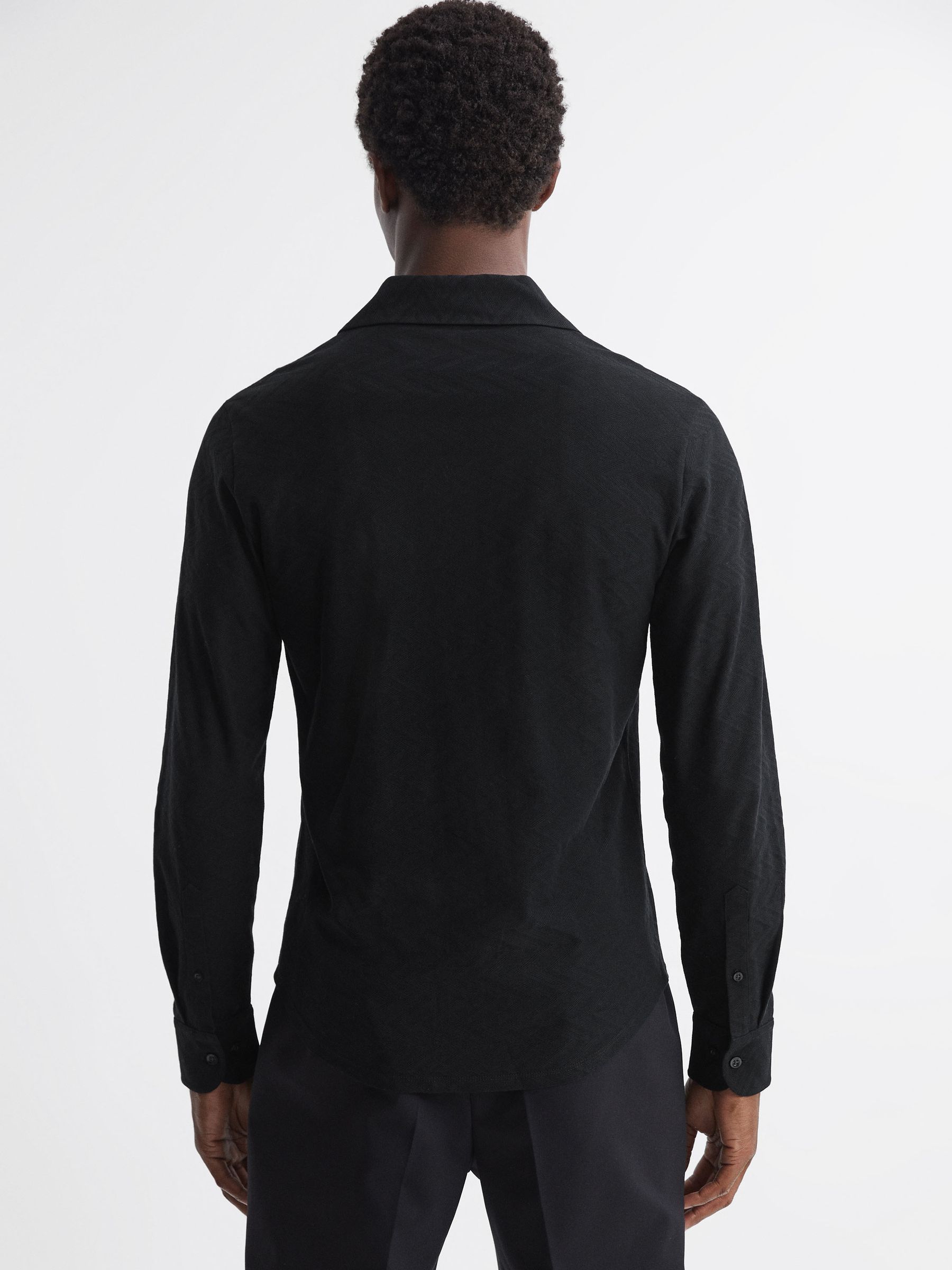 Jacquard Cuban Collar Shirt in Black - Image 5 of 6