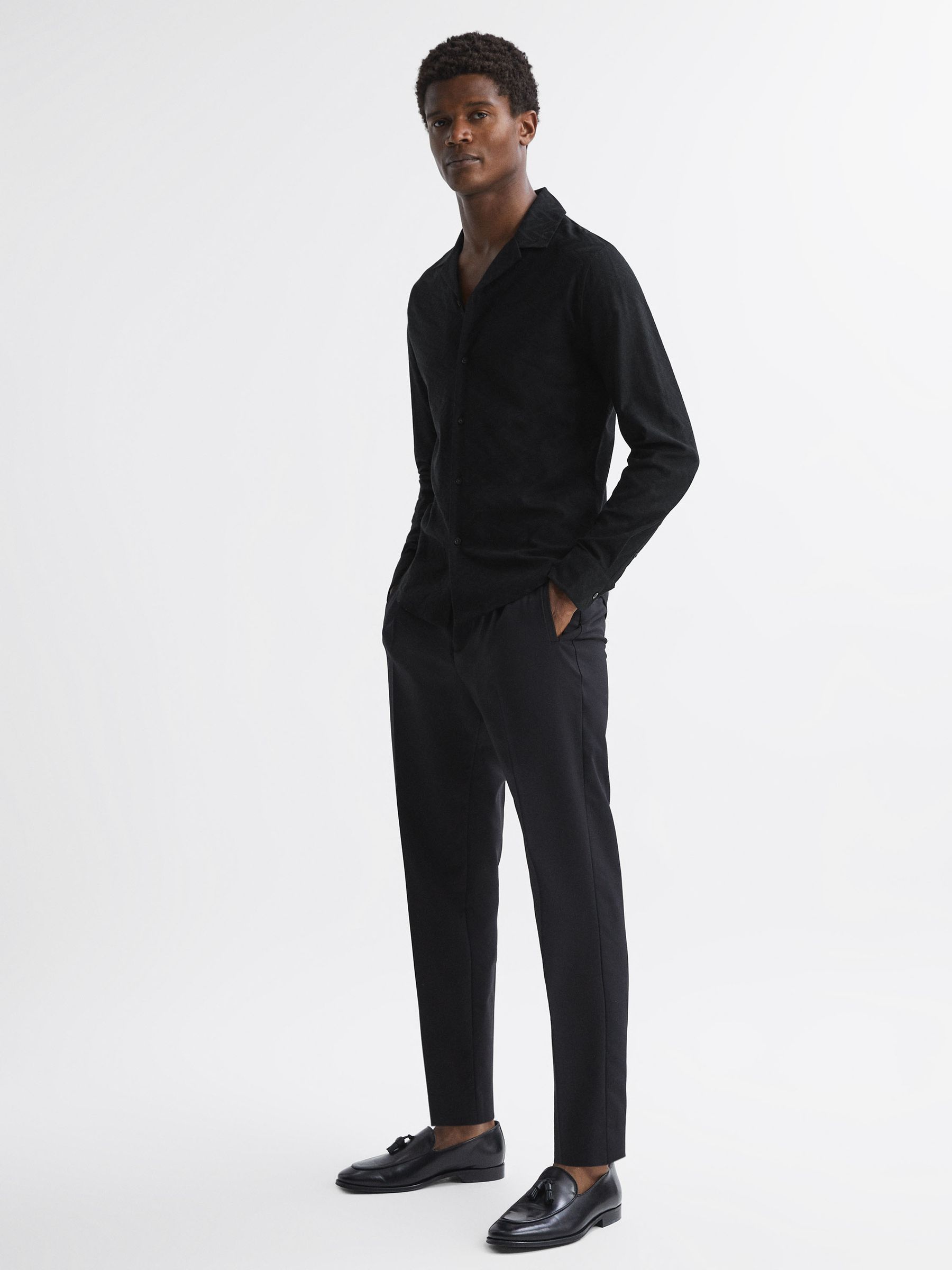 Jacquard Cuban Collar Shirt in Black - Image 6 of 6