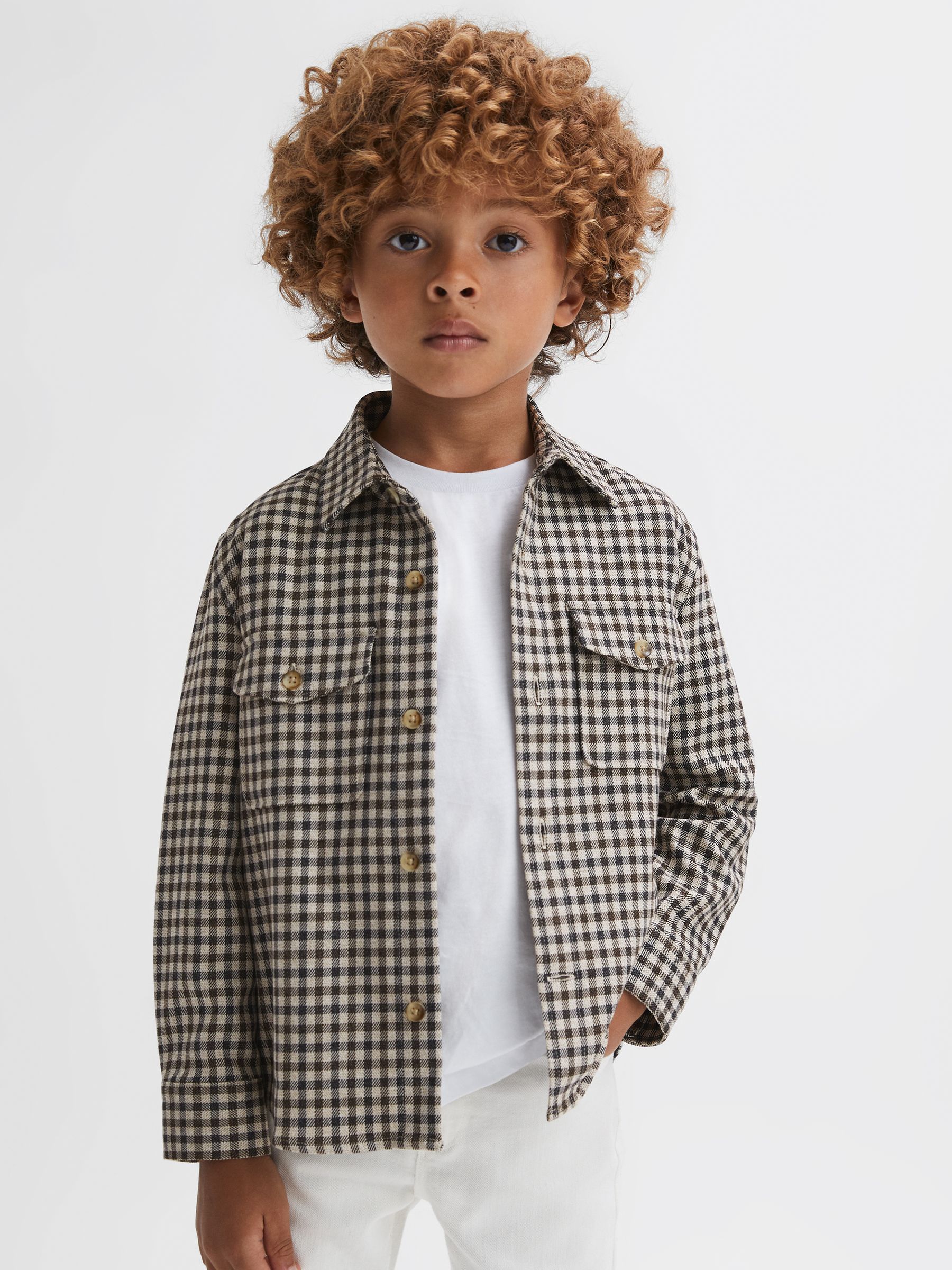 Junior Brushed Checked Overshirt in Chocolate Multi - Image 1 of 6
