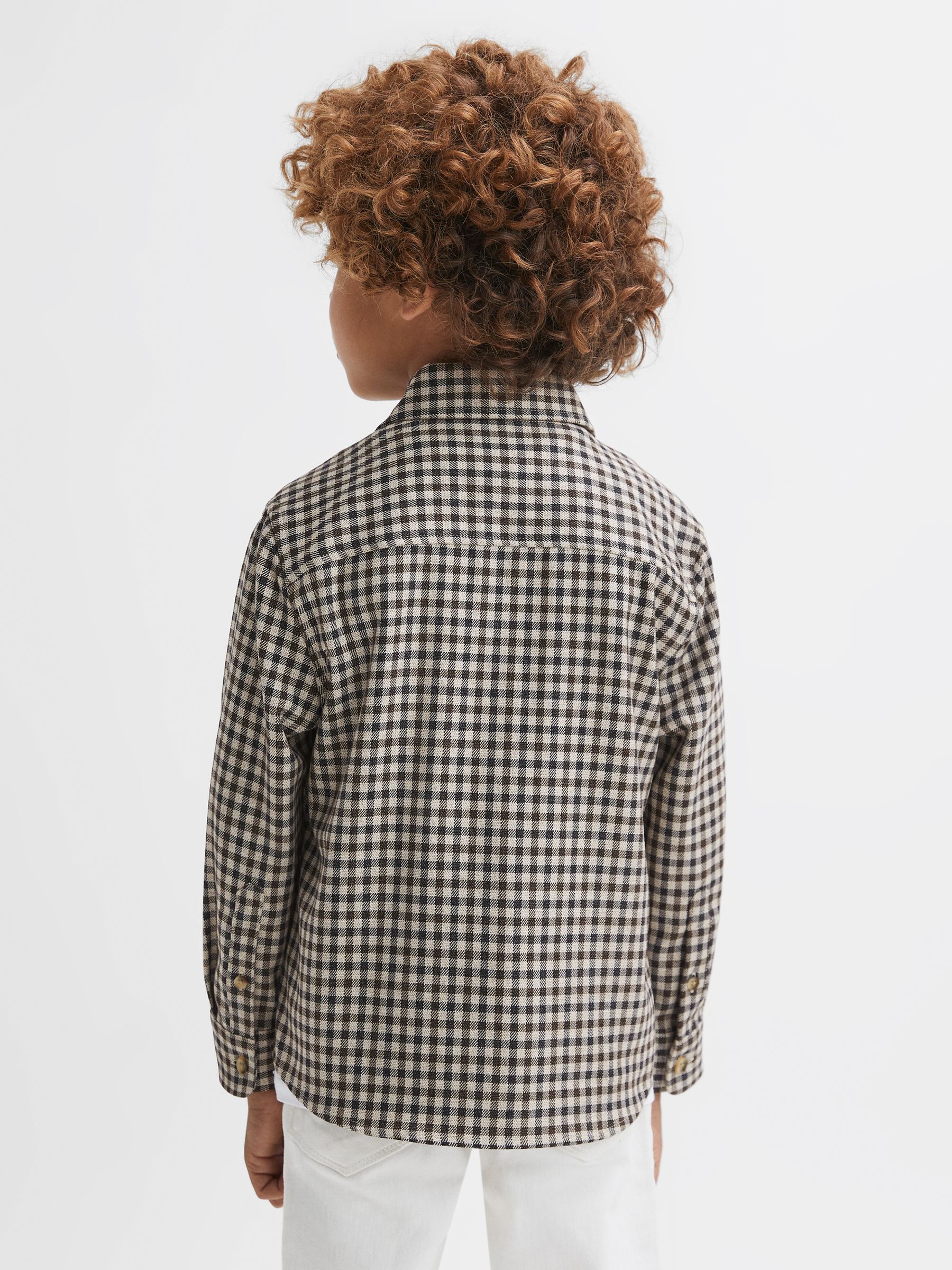 Junior Brushed Checked Overshirt in Chocolate Multi - Image 5 of 6