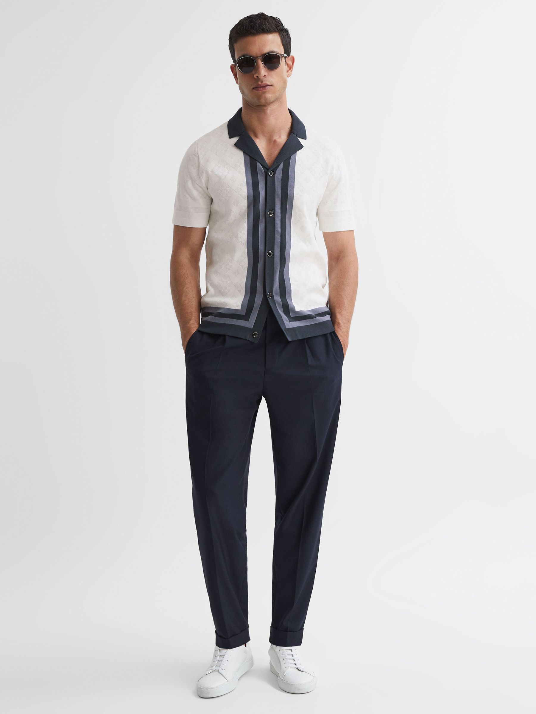 Cotton Knitted Cuban Collar Shirt in White - Image 3 of 4