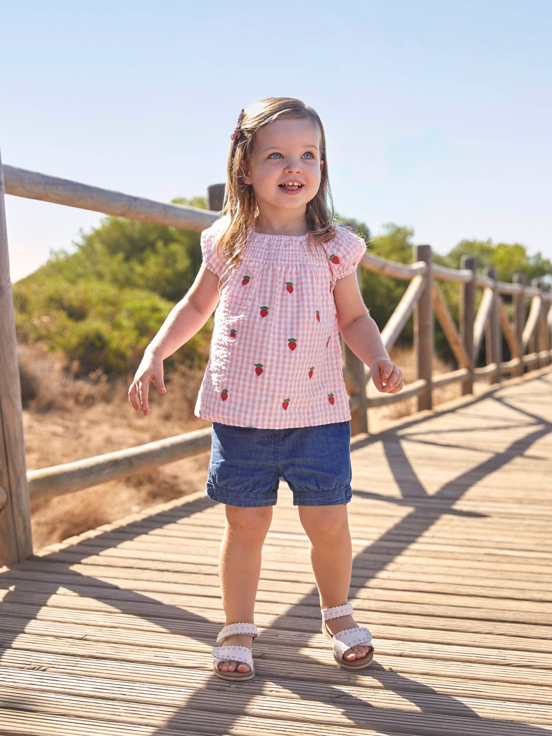 Pink Girls' Strawberry Embroidered Smocked Top - Image 1 of 4