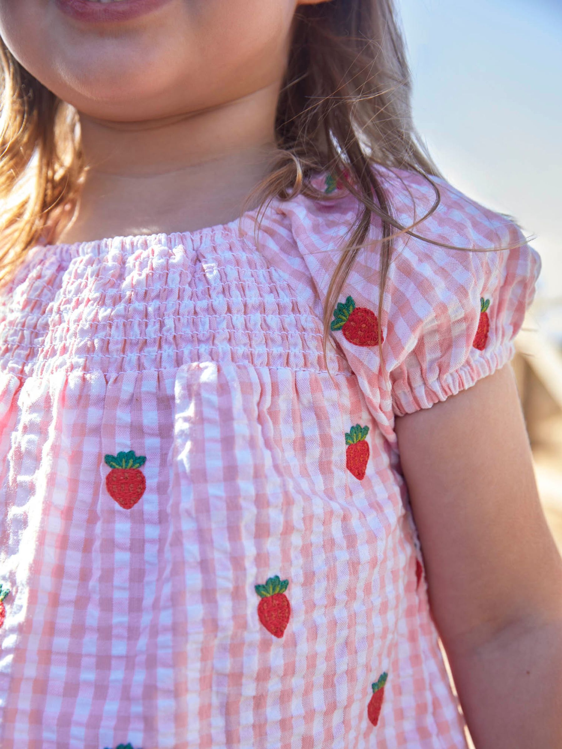 Pink Girls' Strawberry Embroidered Smocked Top - Image 2 of 4