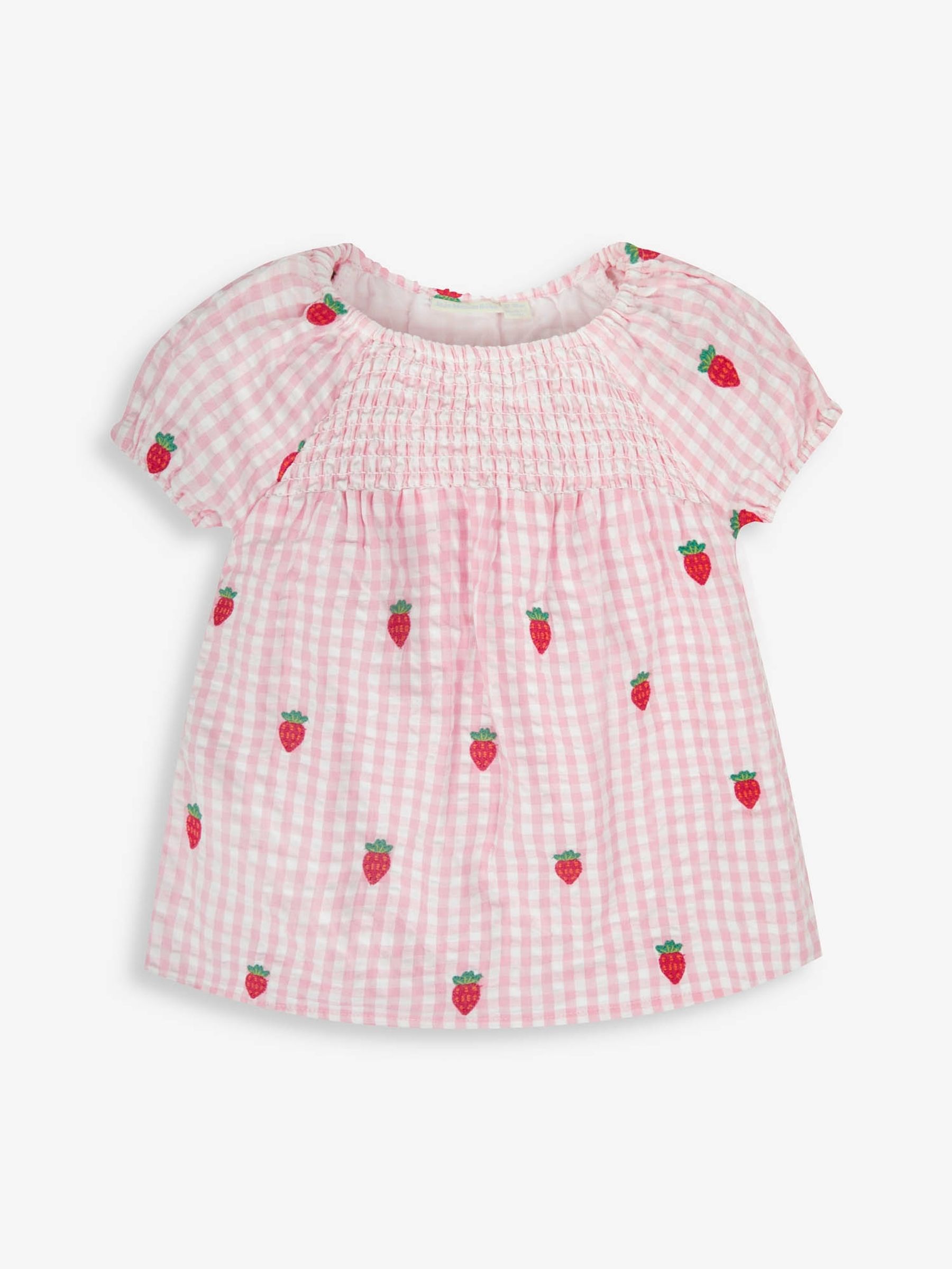Pink Girls' Strawberry Embroidered Smocked Top - Image 3 of 4