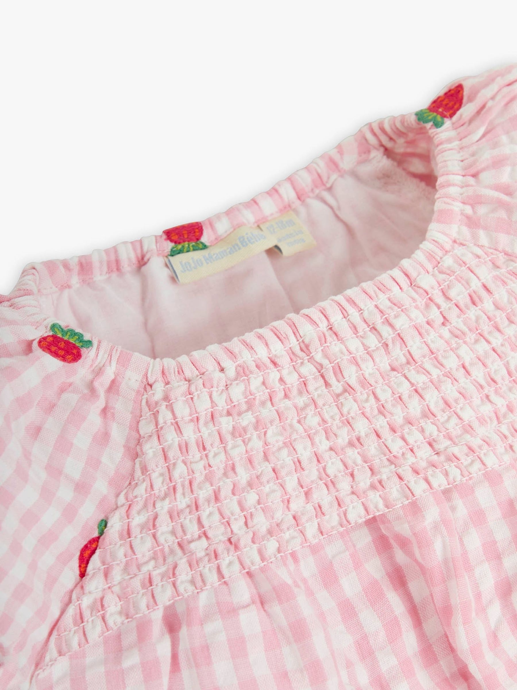 Pink Girls' Strawberry Embroidered Smocked Top - Image 4 of 4
