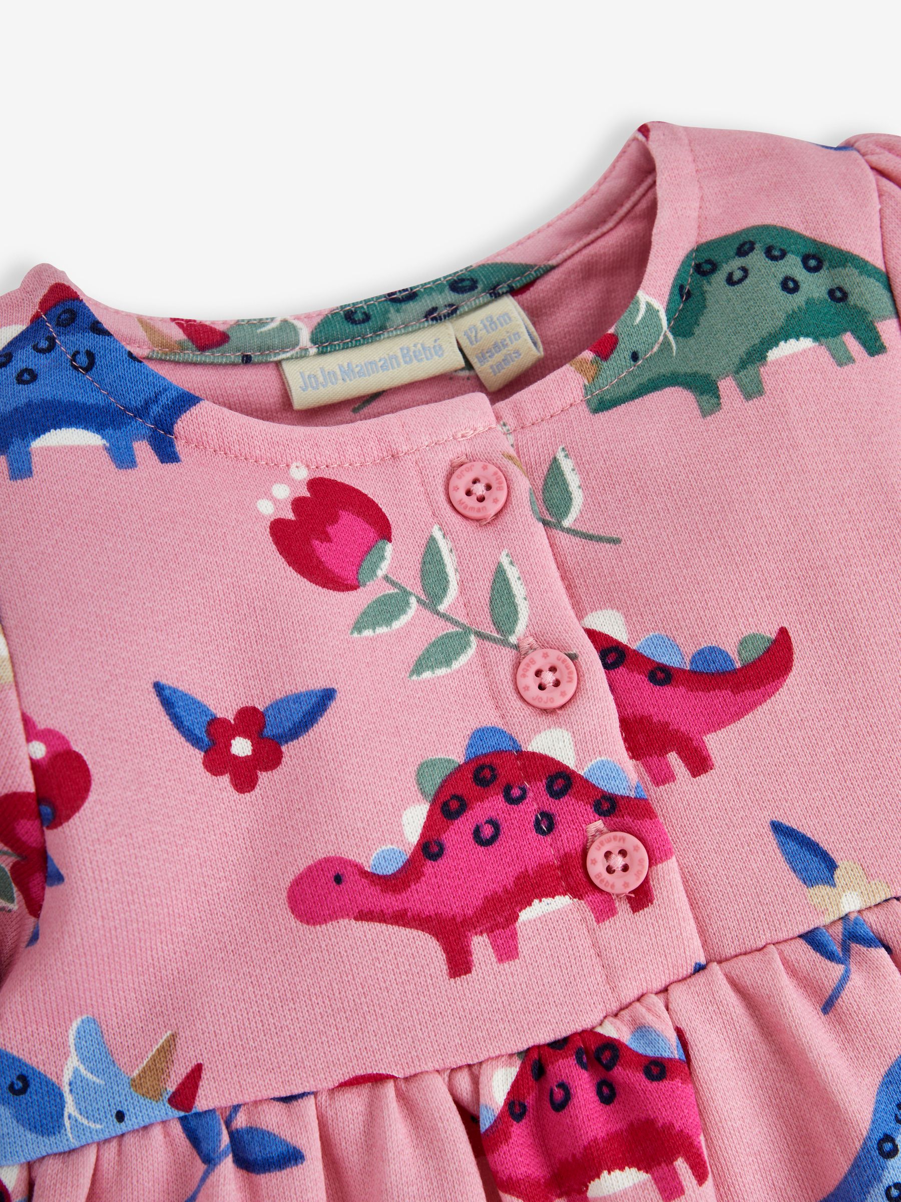 Pink Girls' Dino Button Front Sweat Dress - Image 6 of 6
