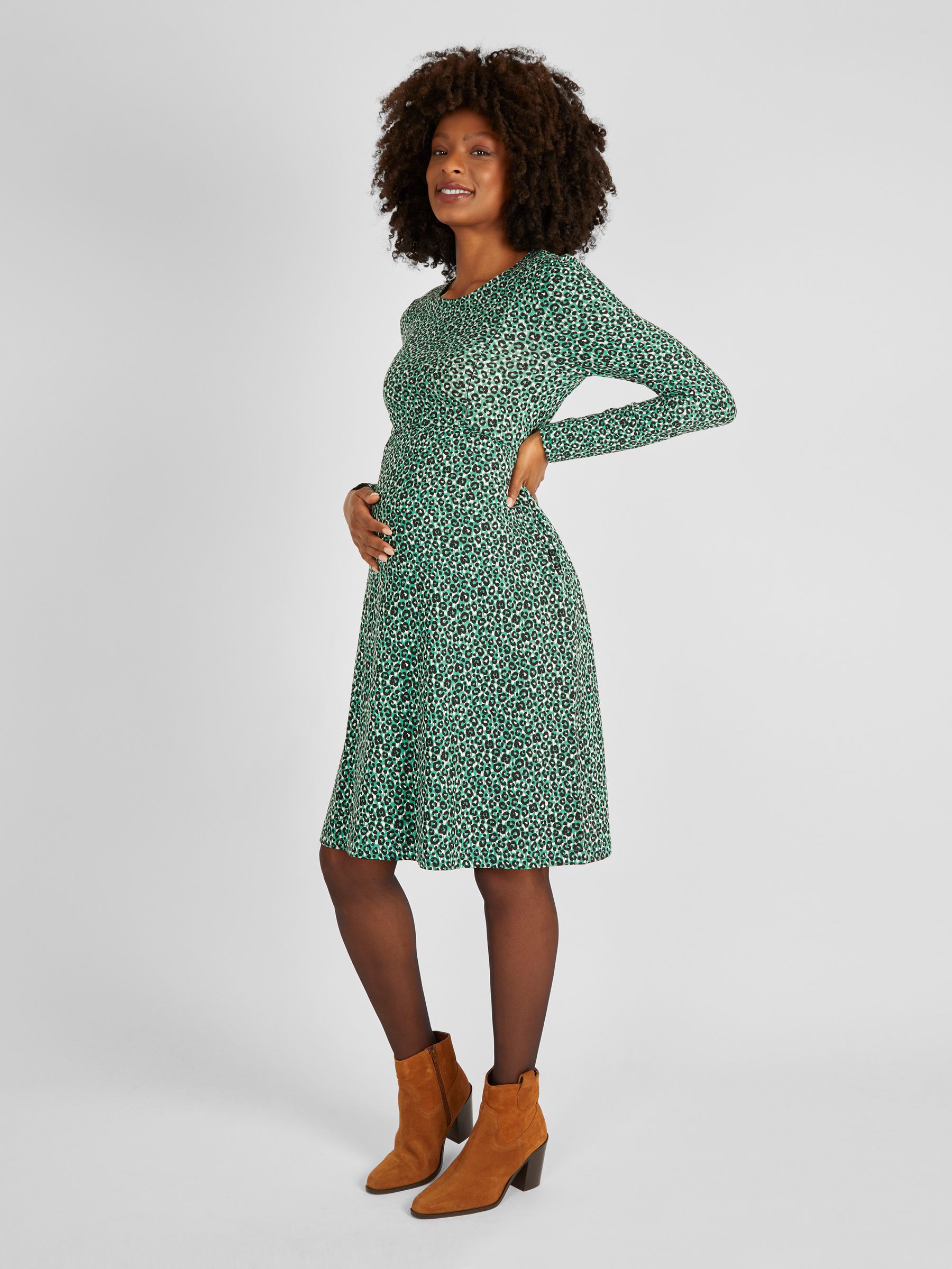 Green Animal Print Maternity & Nursing Dress - Image 1 of 4