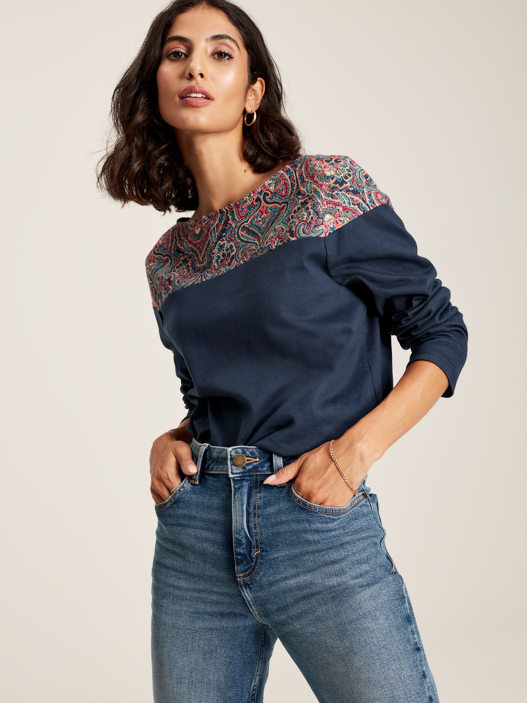 Harbour Navy Paisley Long Sleeve Breton Top - Image 1 of 7