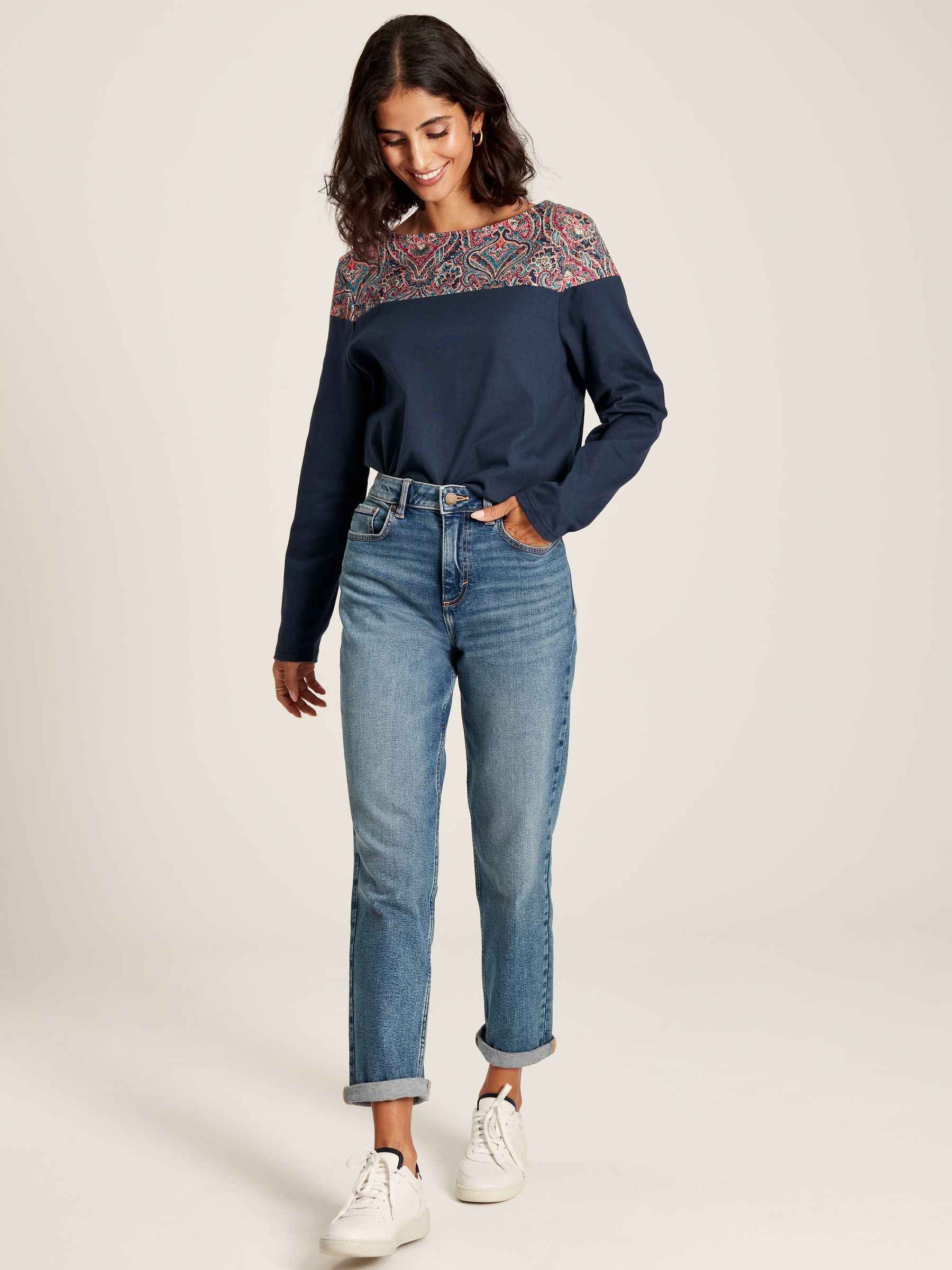 Harbour Navy Paisley Long Sleeve Breton Top - Image 3 of 7