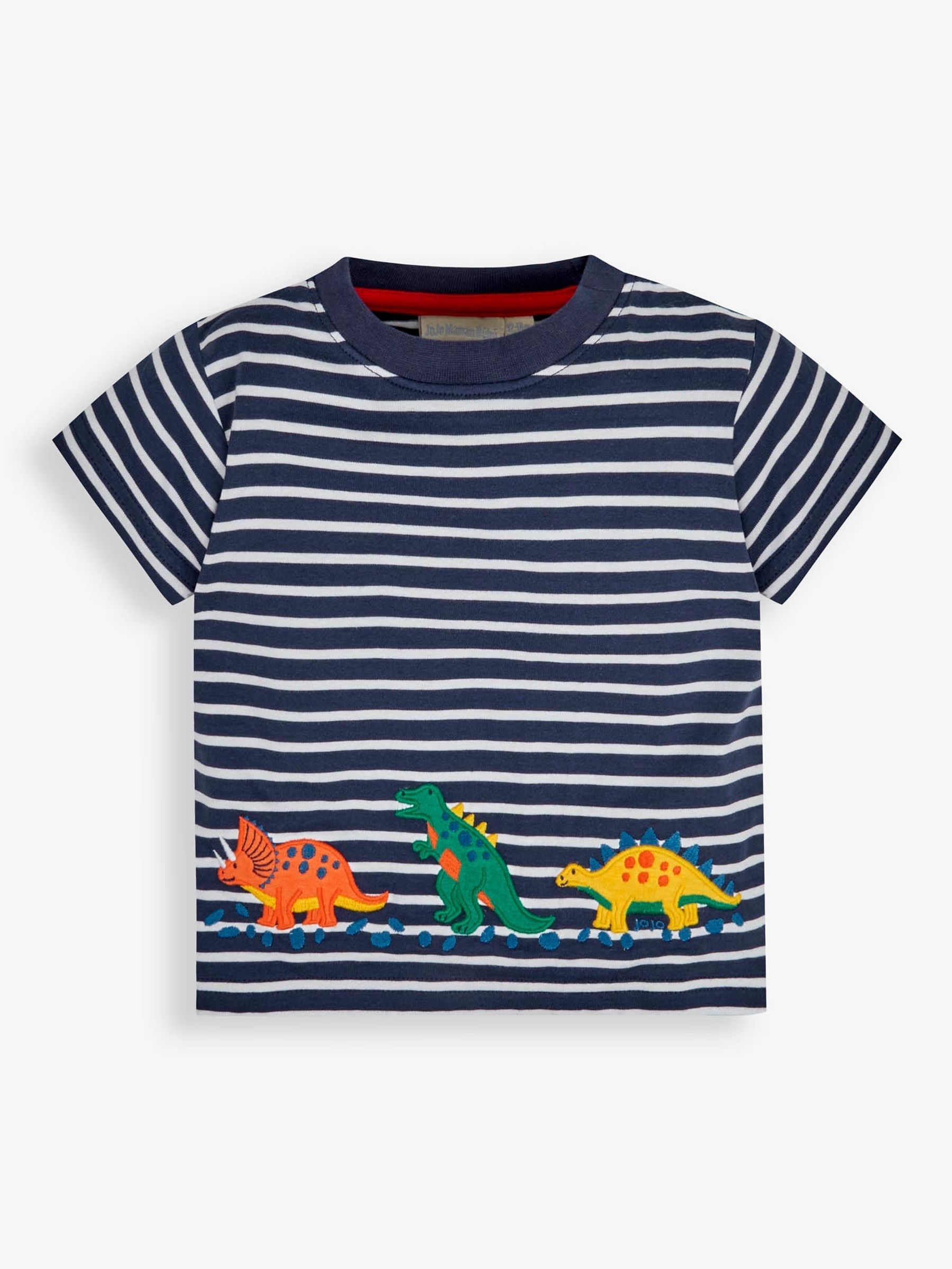 Navy White Stripe Stripe Dino Appliqué T-Shirt - Image 1 of 3