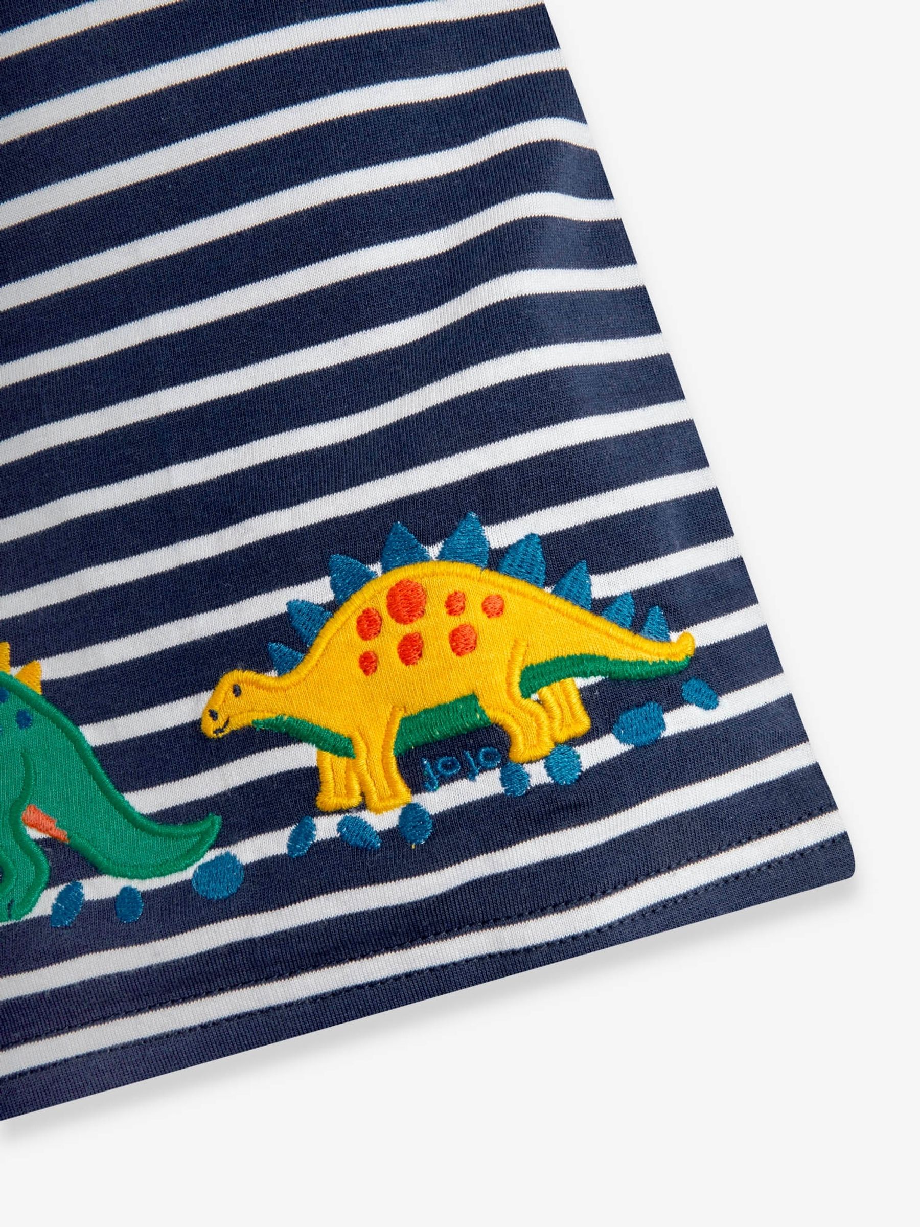 Navy White Stripe Stripe Dino Appliqué T-Shirt - Image 2 of 3