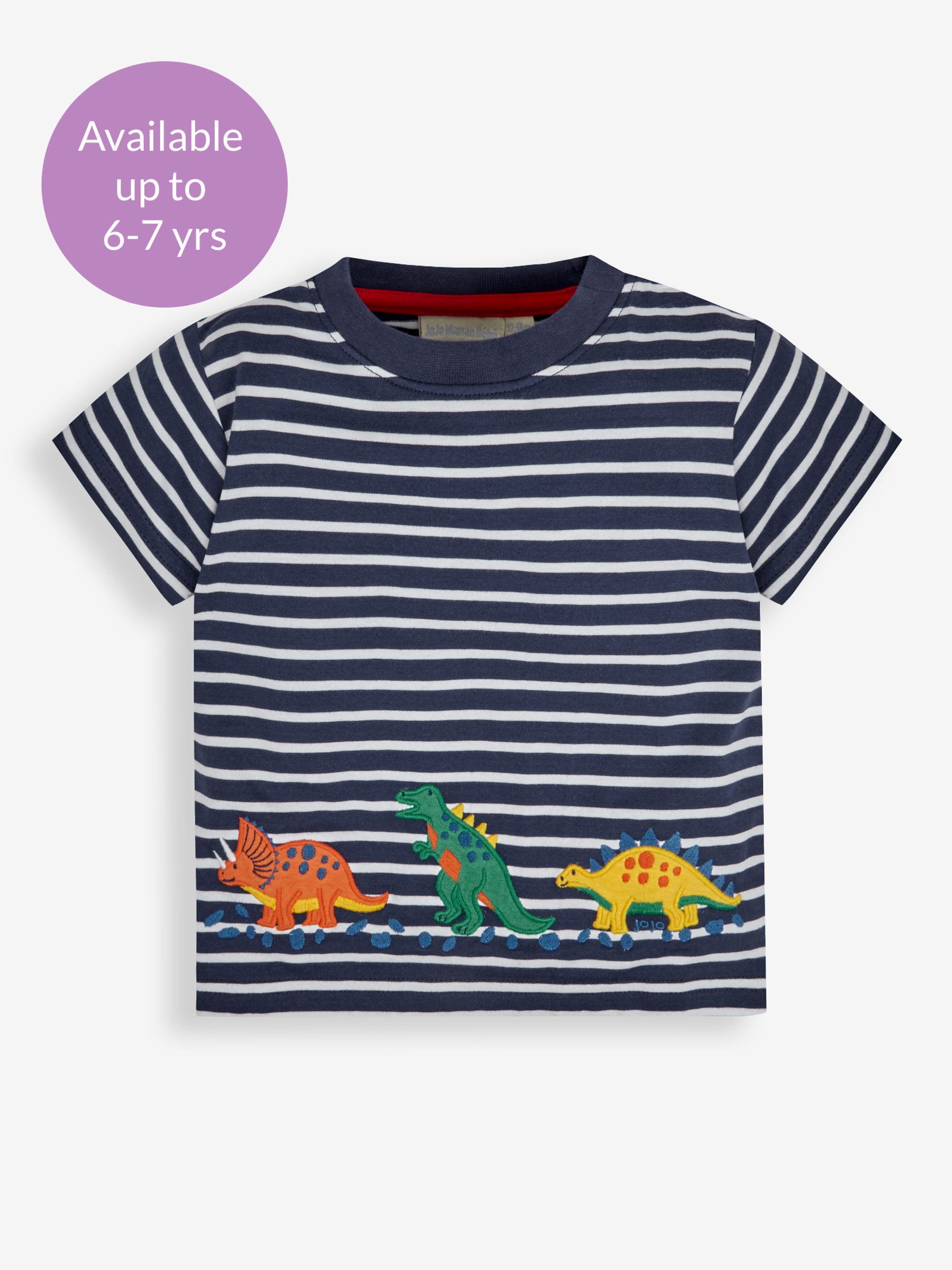 Navy White Stripe Stripe Dino Appliqué T-Shirt - Image 3 of 3