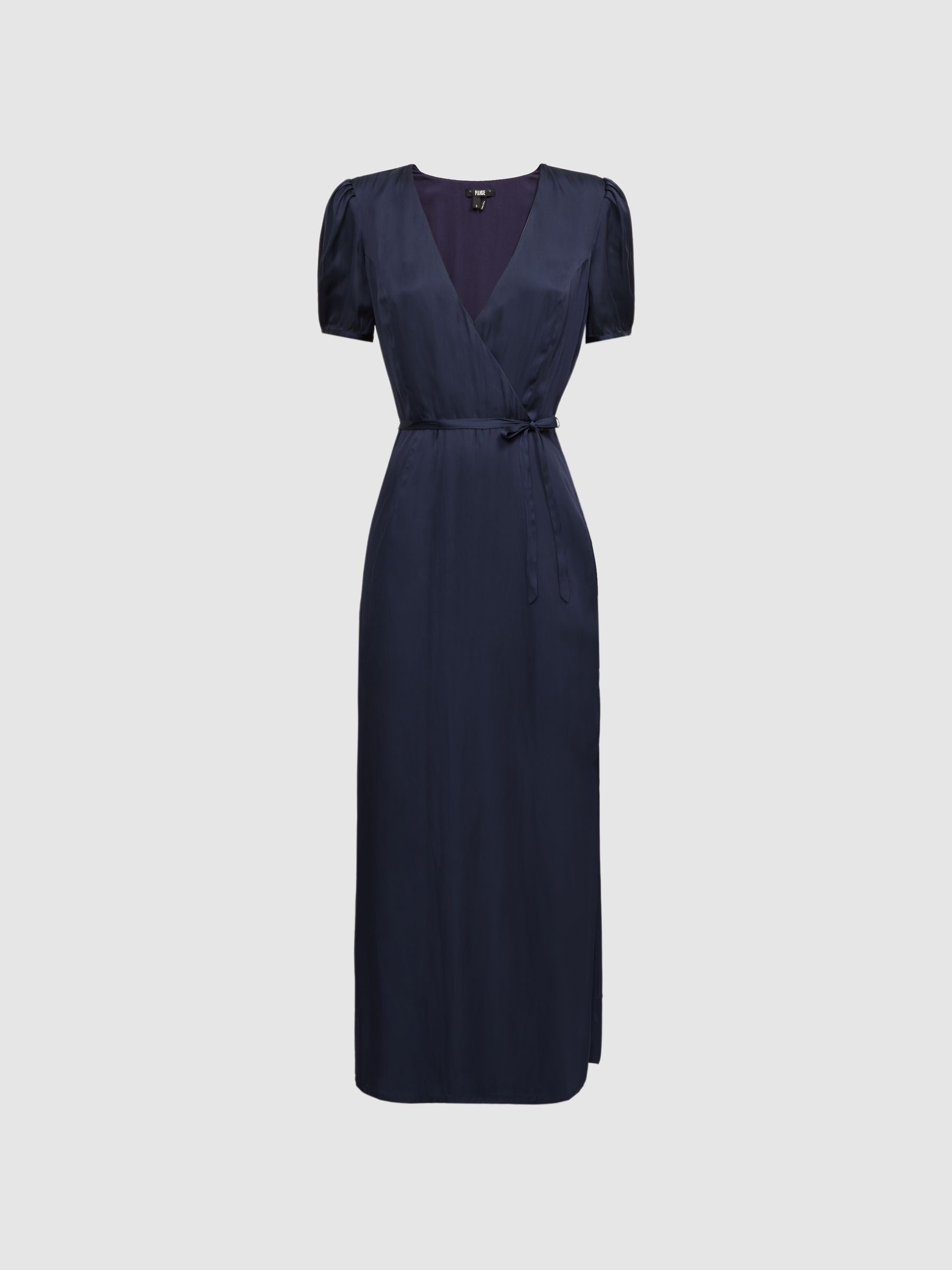 Paige V-Neck Belted Midi Dress in Dark Galaxy - Image 2 of 5