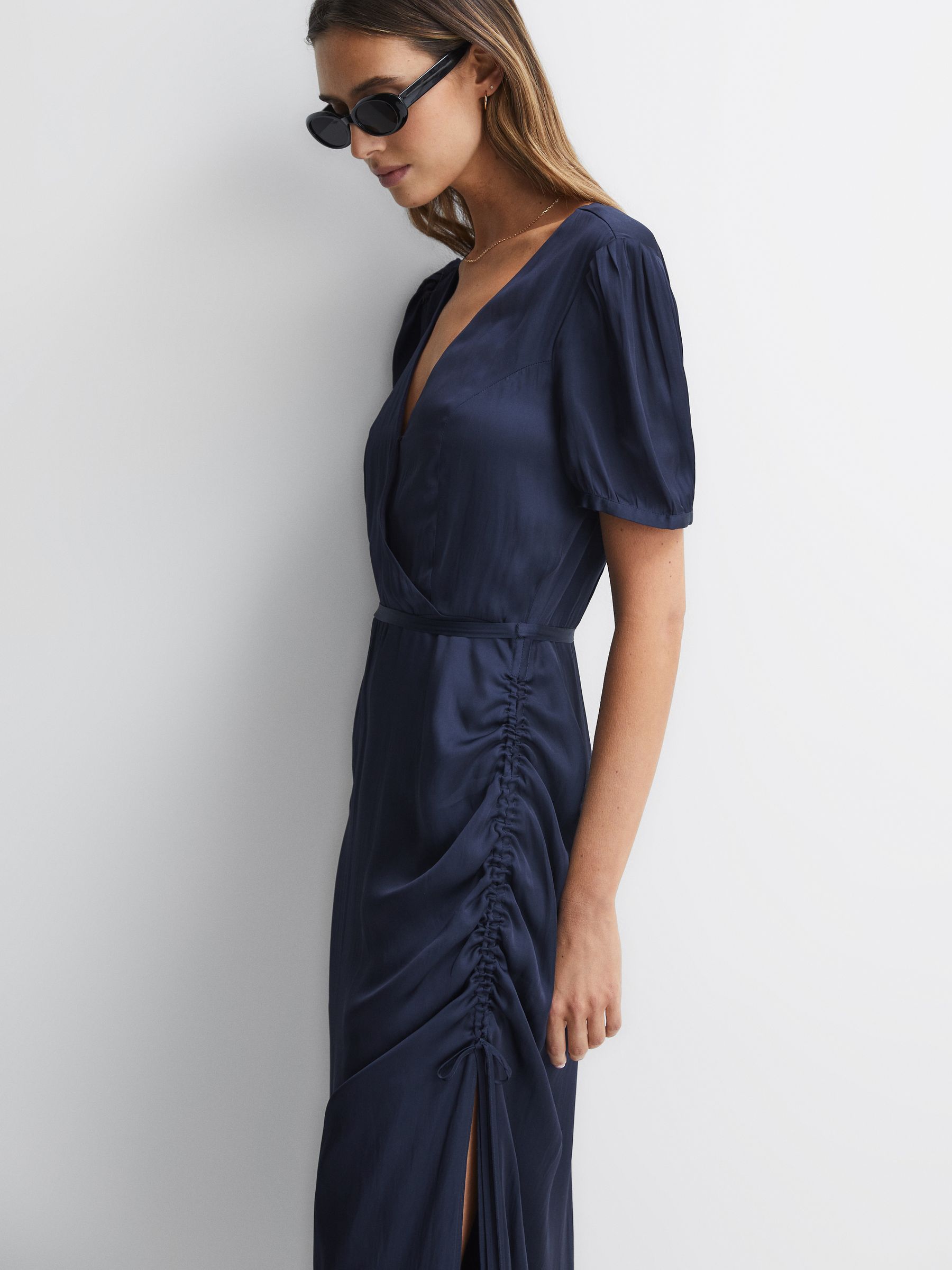 Paige V-Neck Belted Midi Dress in Dark Galaxy - Image 4 of 5