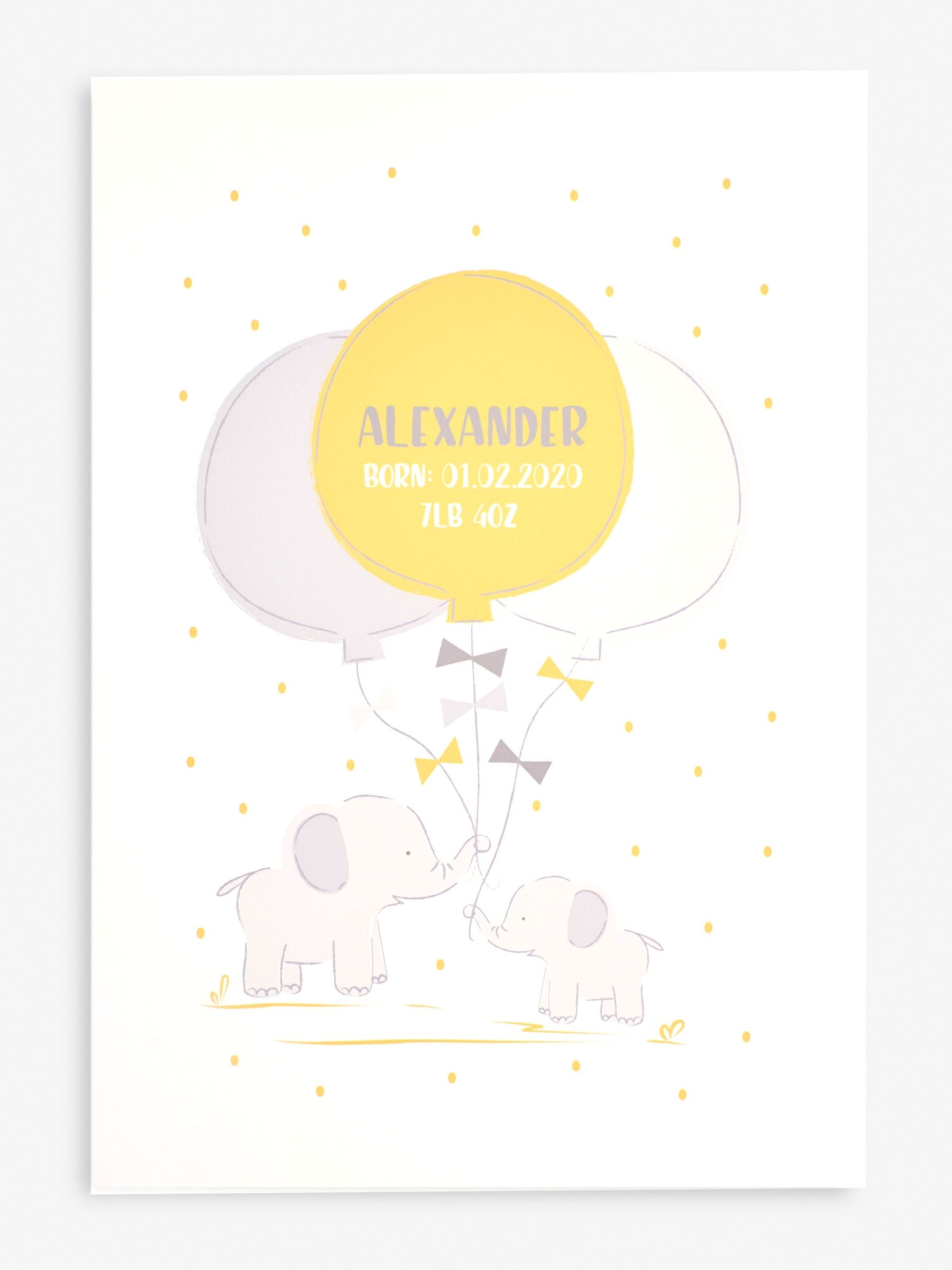 Personalised Mustard Baby Ele Print in Cream - Image 1 of 2